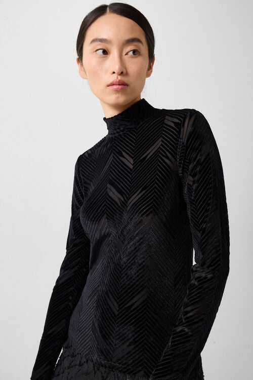 Cherie velvet long-sleeved top Black