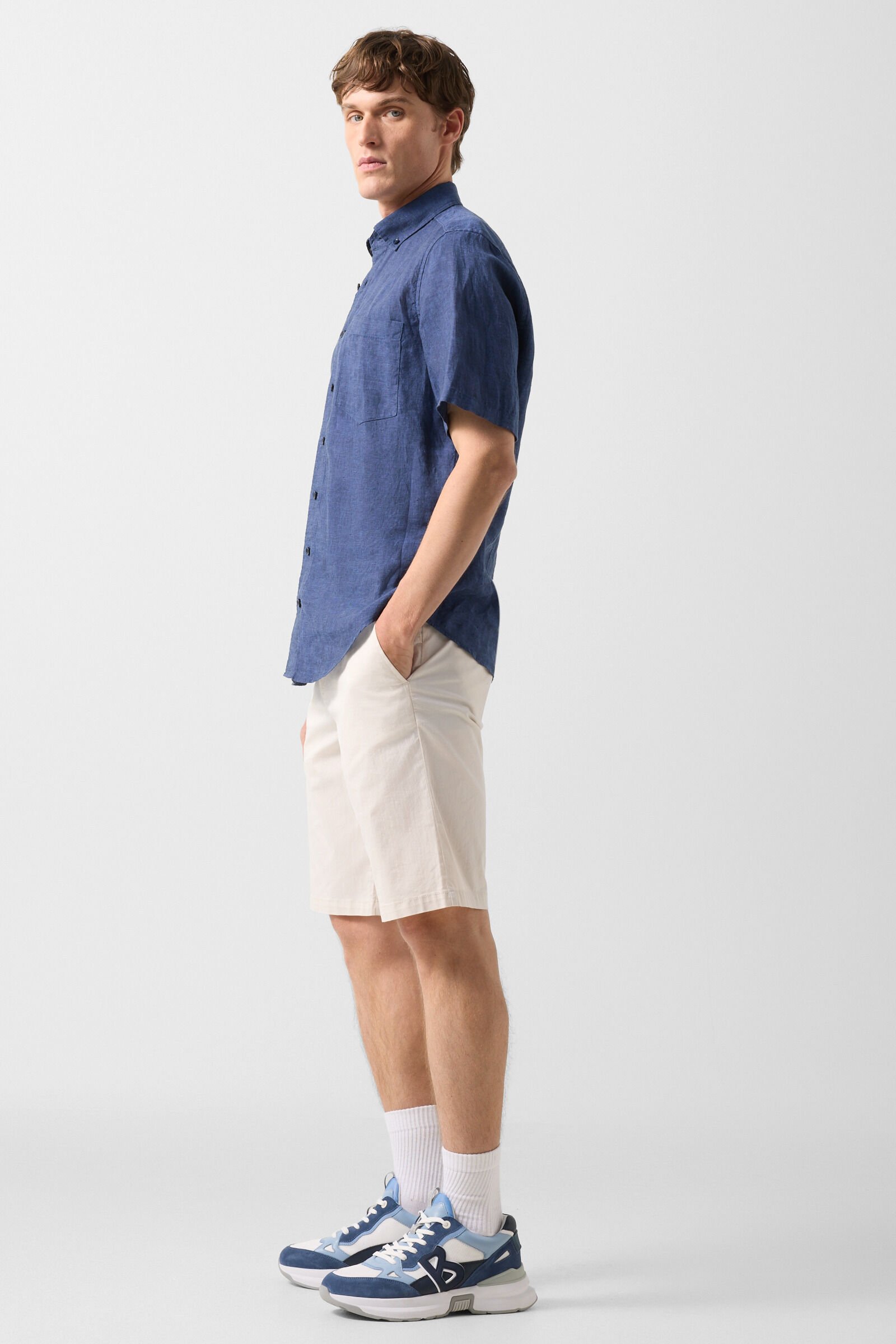 Linen short-sleeved shirt Lykos Navy blue