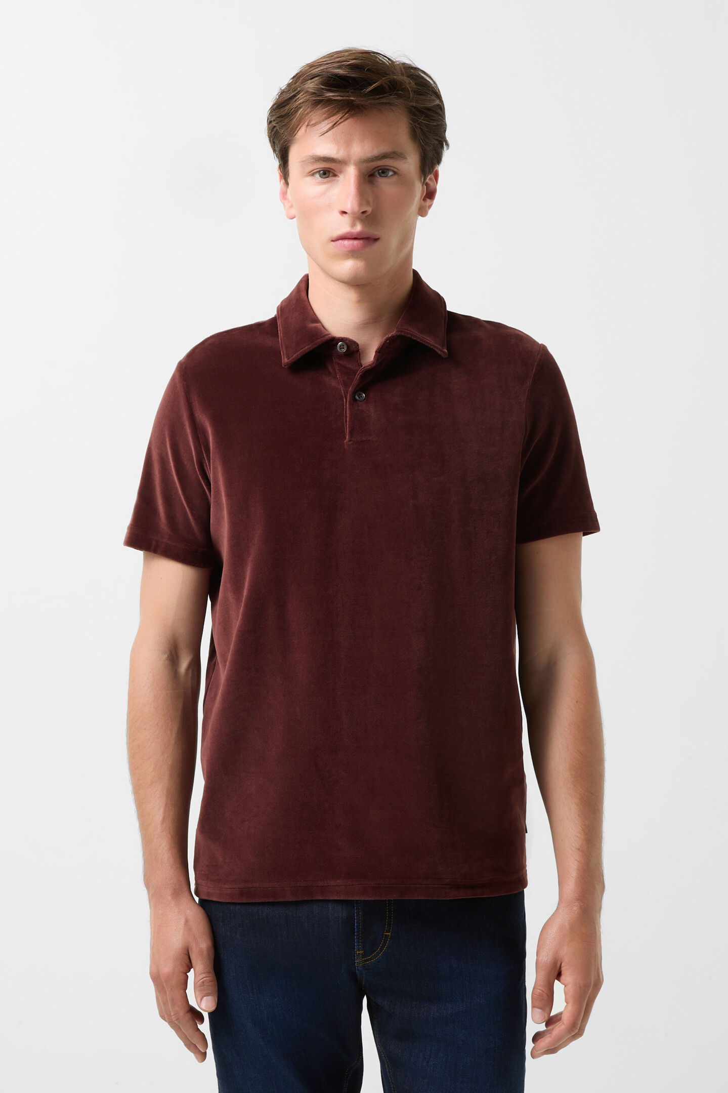 Vincenzo velour polo shirt Wine red