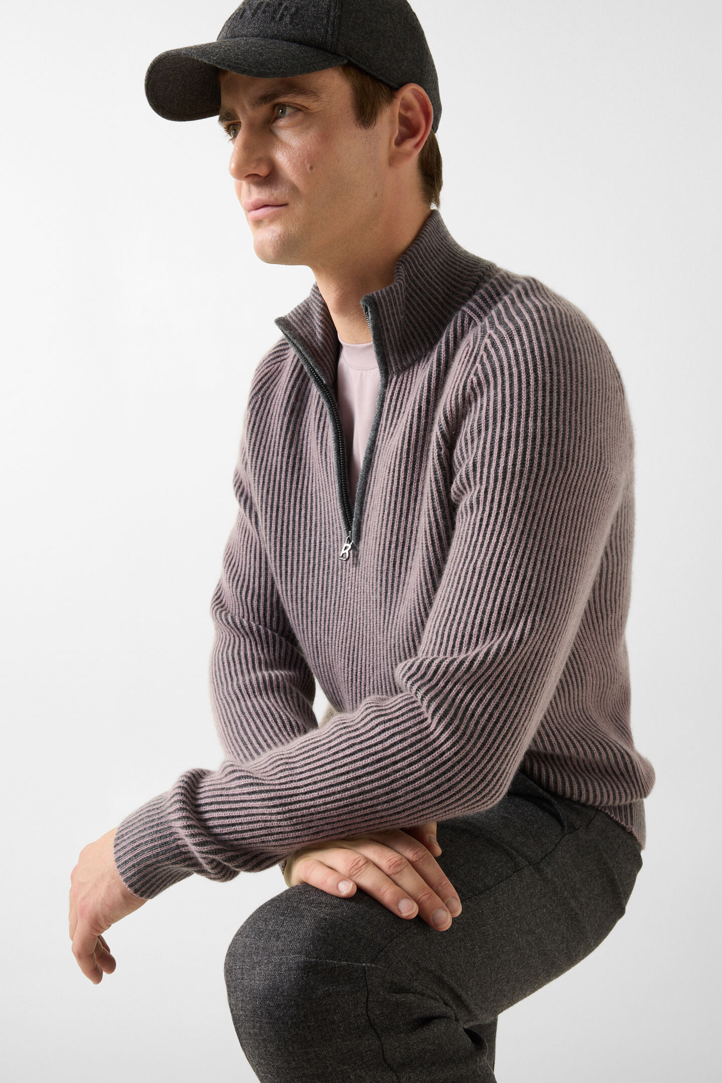 Dwayne Virgin Wool and Cashmere Turtleneck Jumper Mauve/Grey