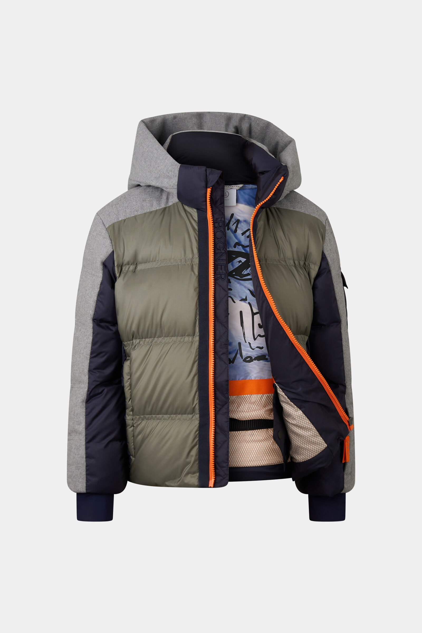 Kids ski jacket Pablo Light grey/olive/navy