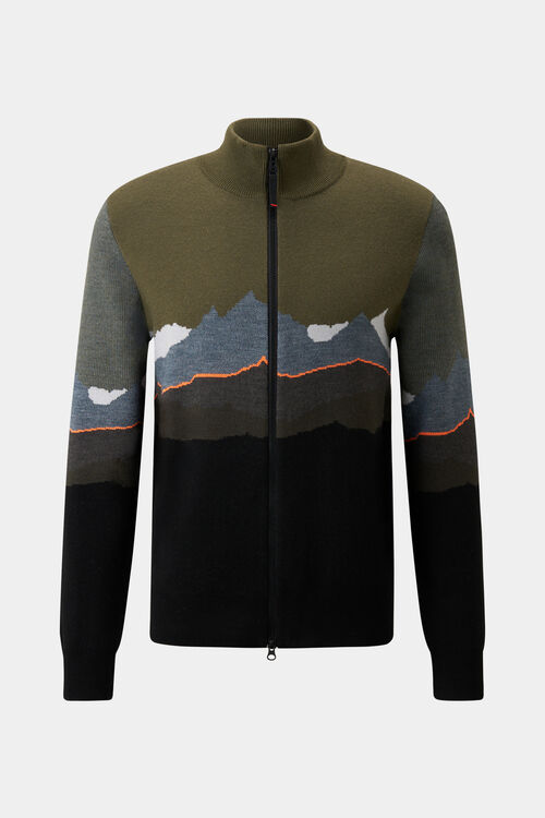 Strickjacke Helmut Oliv-Gr&uuml;n/Schwarz