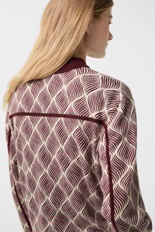 Evelyn knitted bomber jacket Wine red/cream
