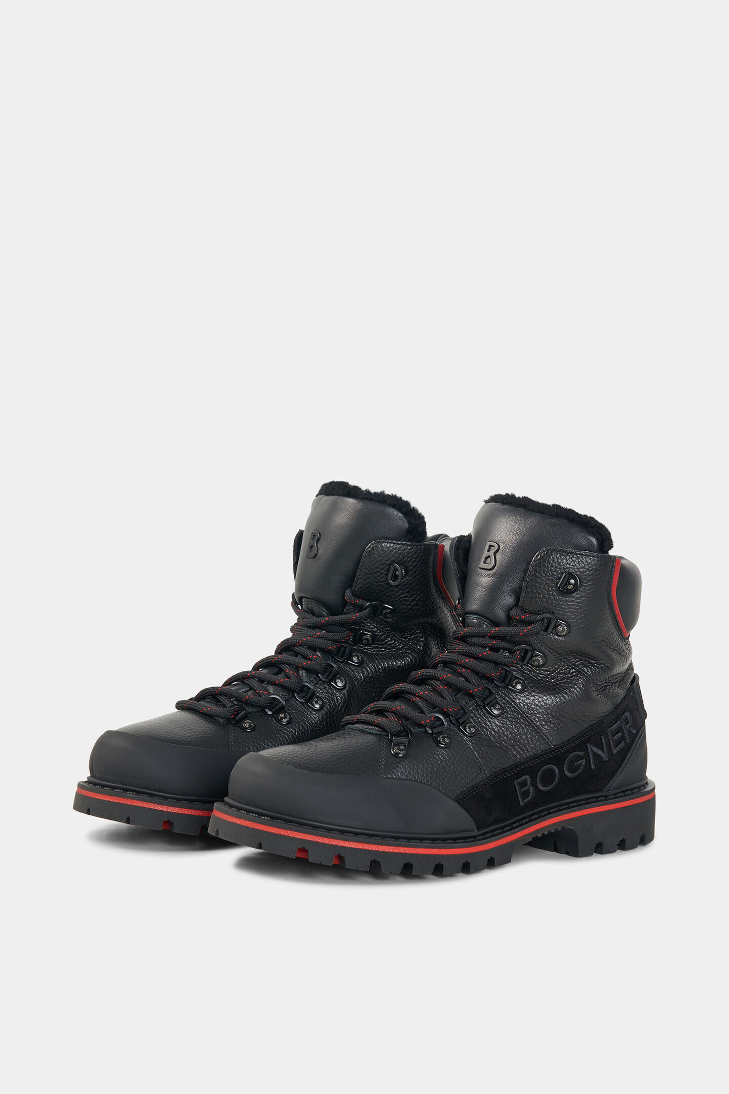 Bottes &agrave; lacets Helsinki avec crampons Noir/Rouge