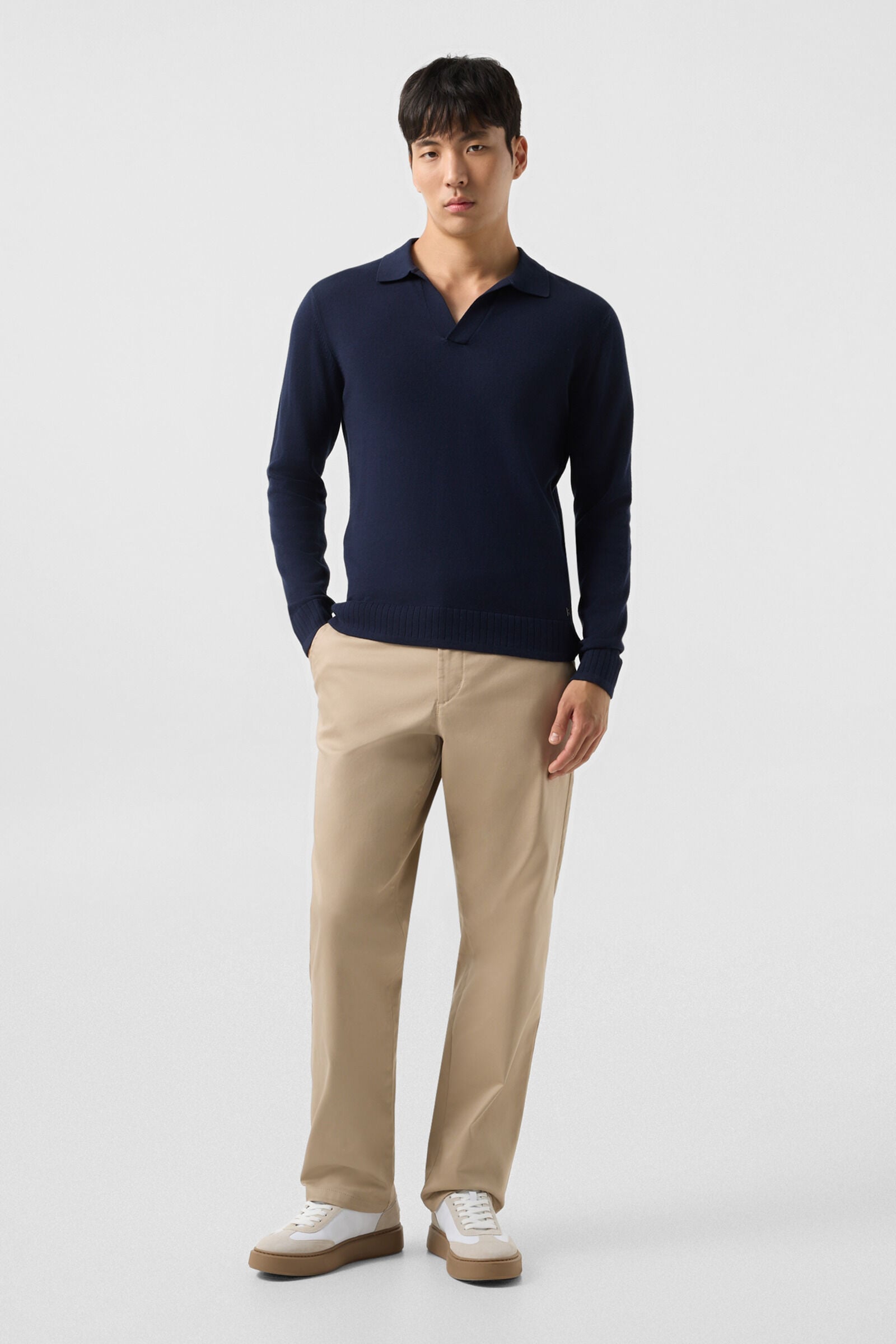Garry knitted polo long-sleeved top Navy blue