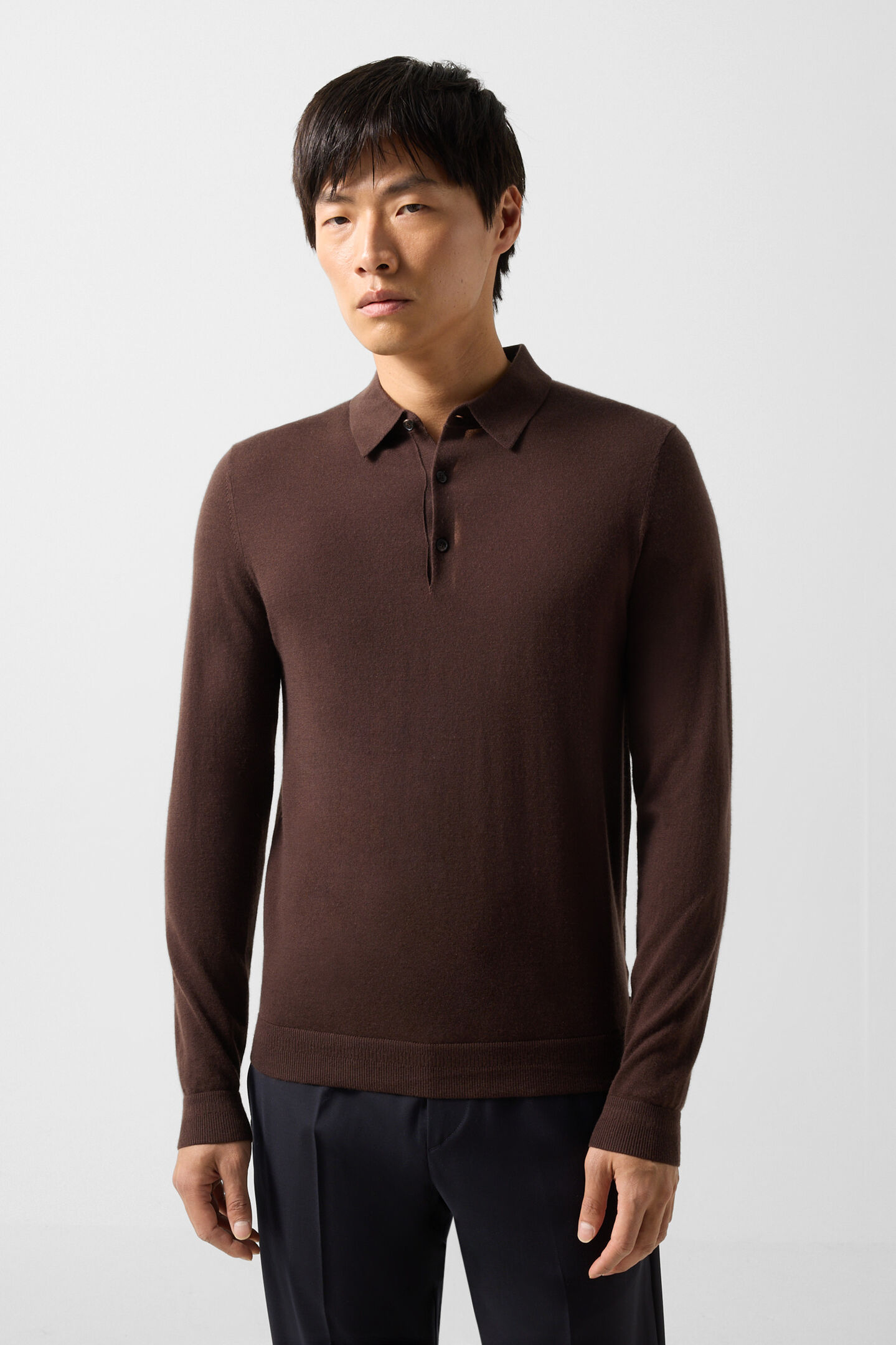Knitted polo long-sleeved top Jake Camel