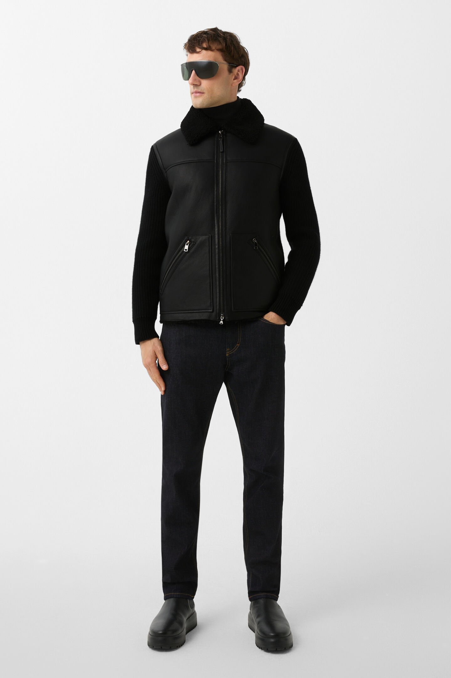 Moritz leather knit jacket Black