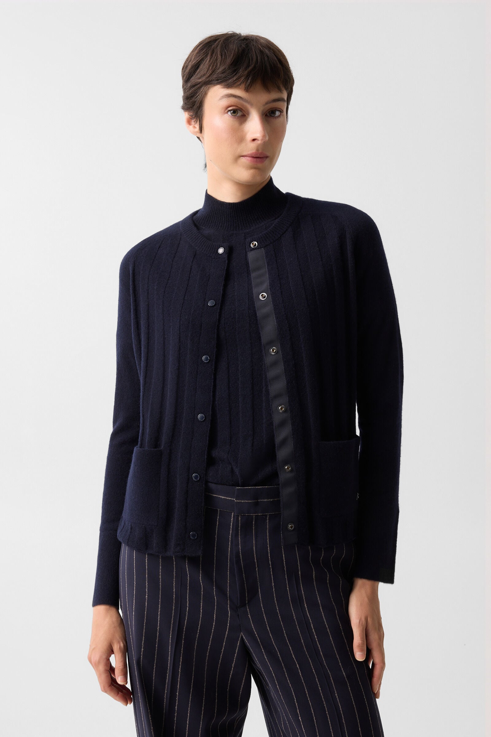 Schurwoll-Kaschmir-Cardigan Tanja Navy-Blau