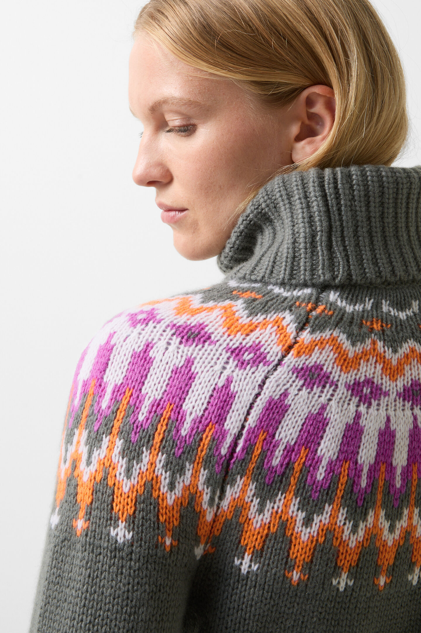 Norwegian jumper Ingrid Khaki/Orange/Pink