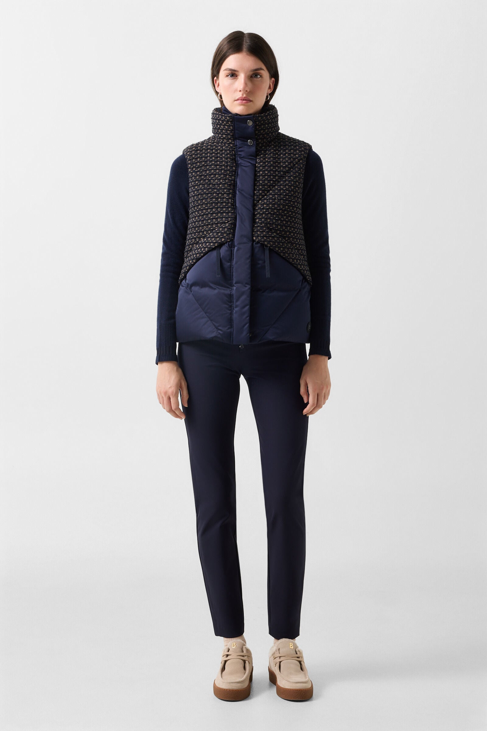 Netty Tweed Down Vest Navy/Beige
