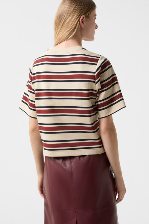 T-Shirt Stacey Creme/Weinrot/Navy-Blau