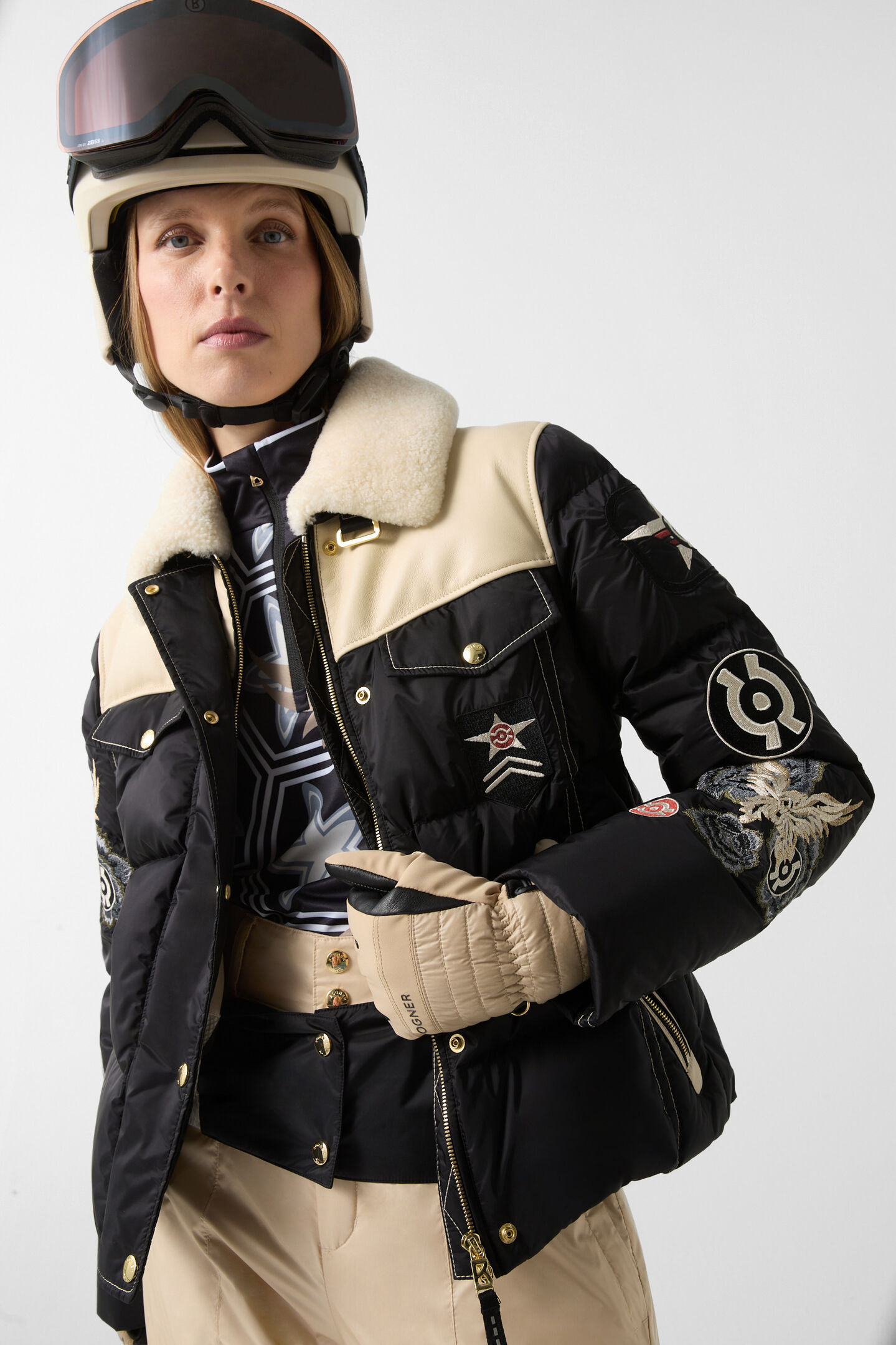 Ski-Daunenjacke Amia Schwarz/Creme