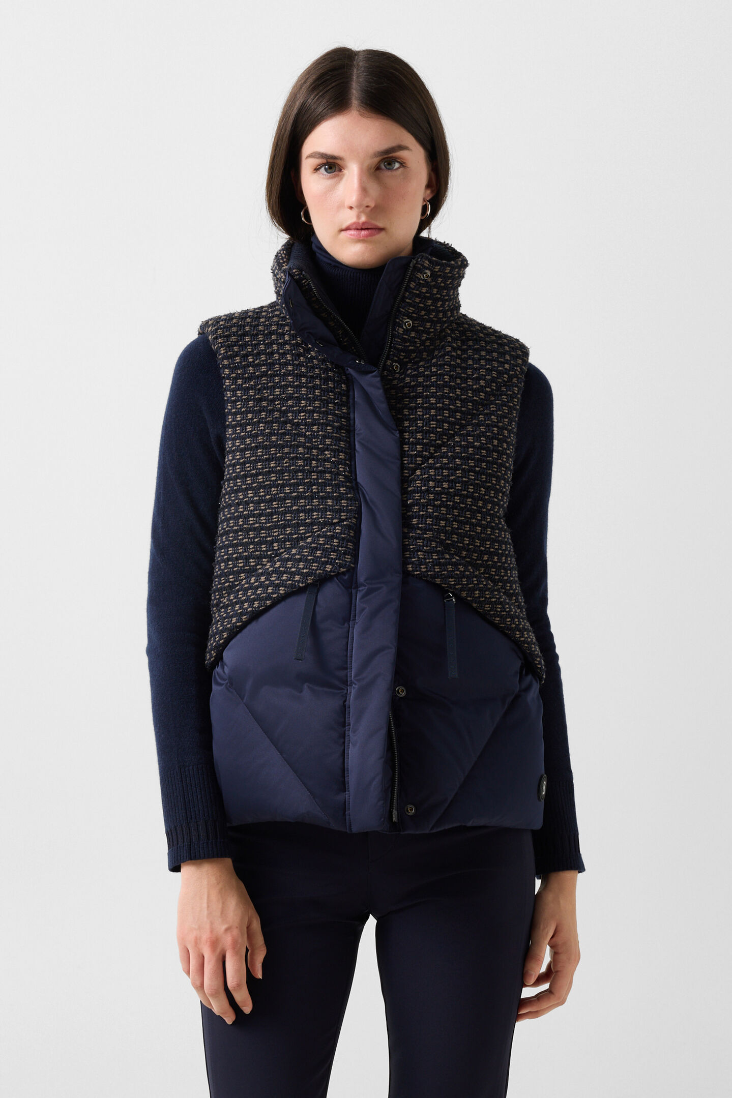 Netty Tweed Down Vest Navy/Beige