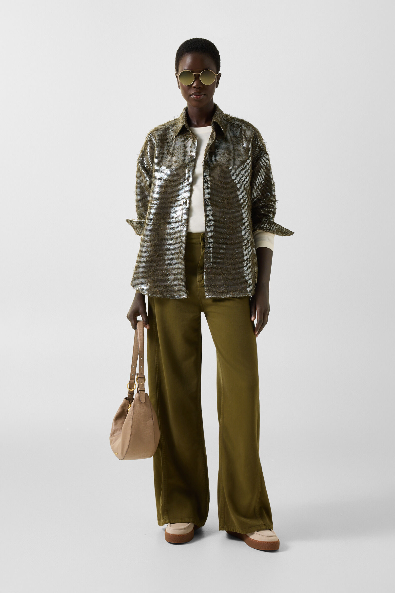 Florence Sequin Shirt Blouse Olive
