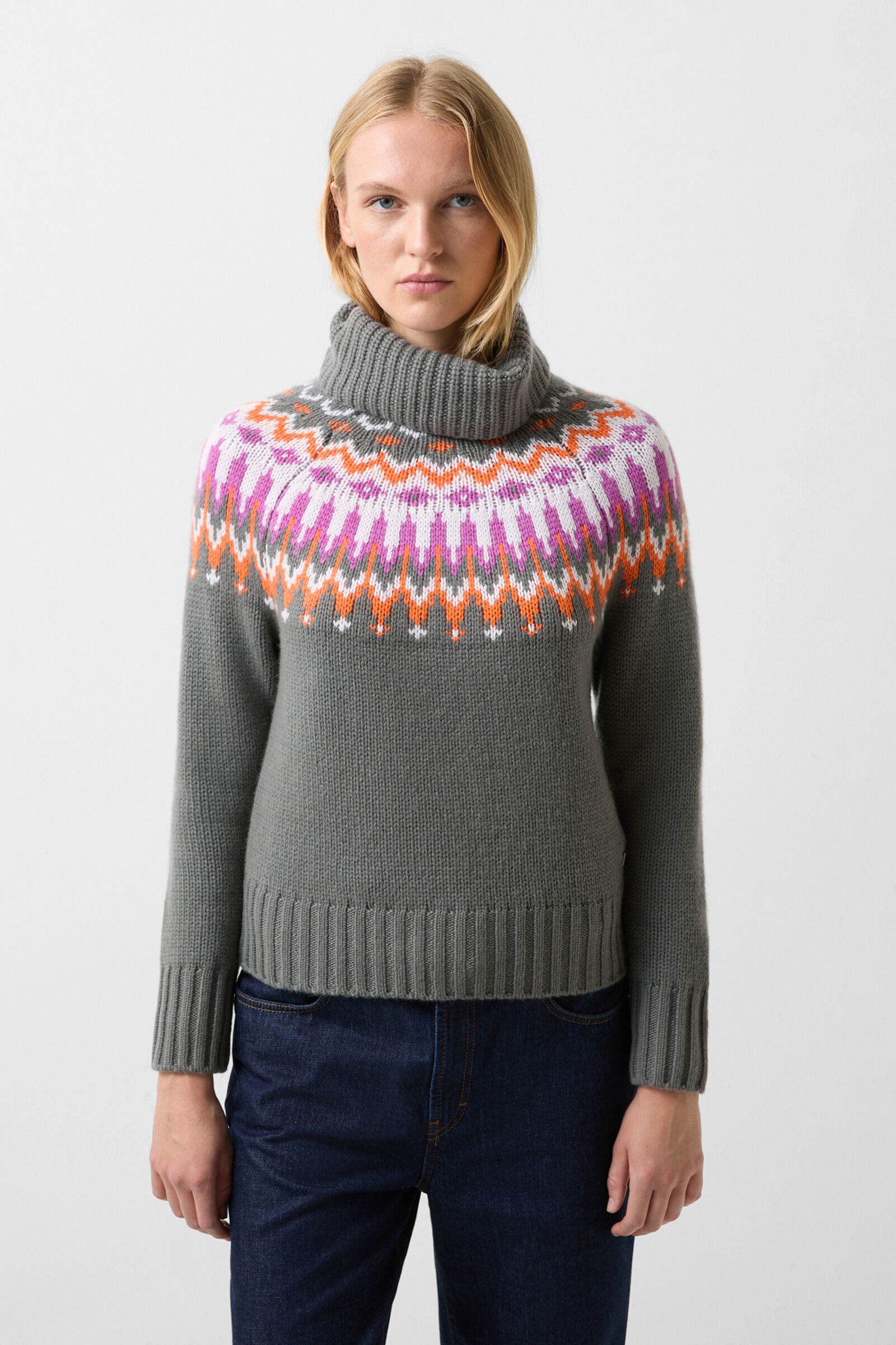 Norwegian jumper Ingrid Grey/Orange/Pink