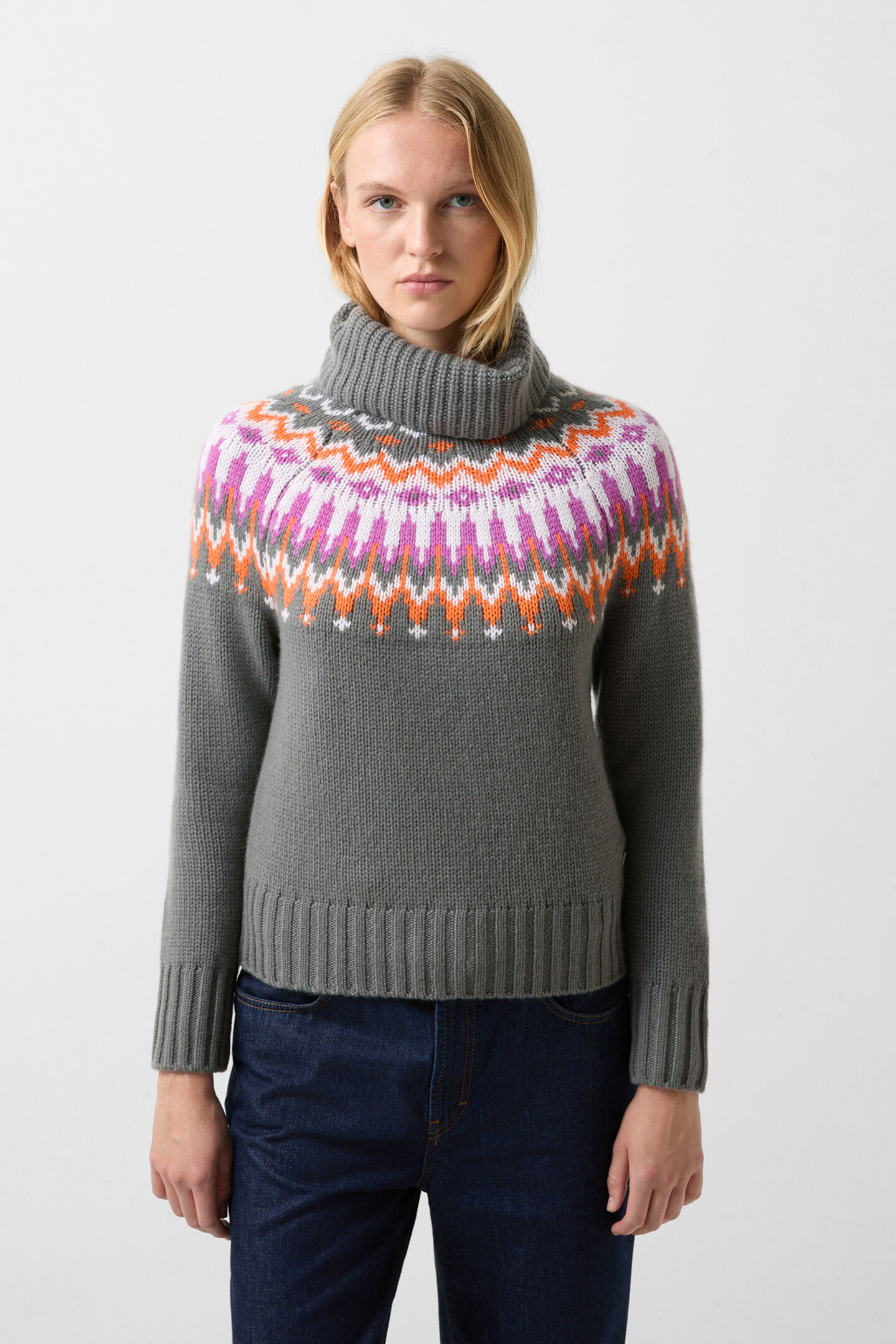 Norwegian jumper Ingrid Khaki/Orange/Pink