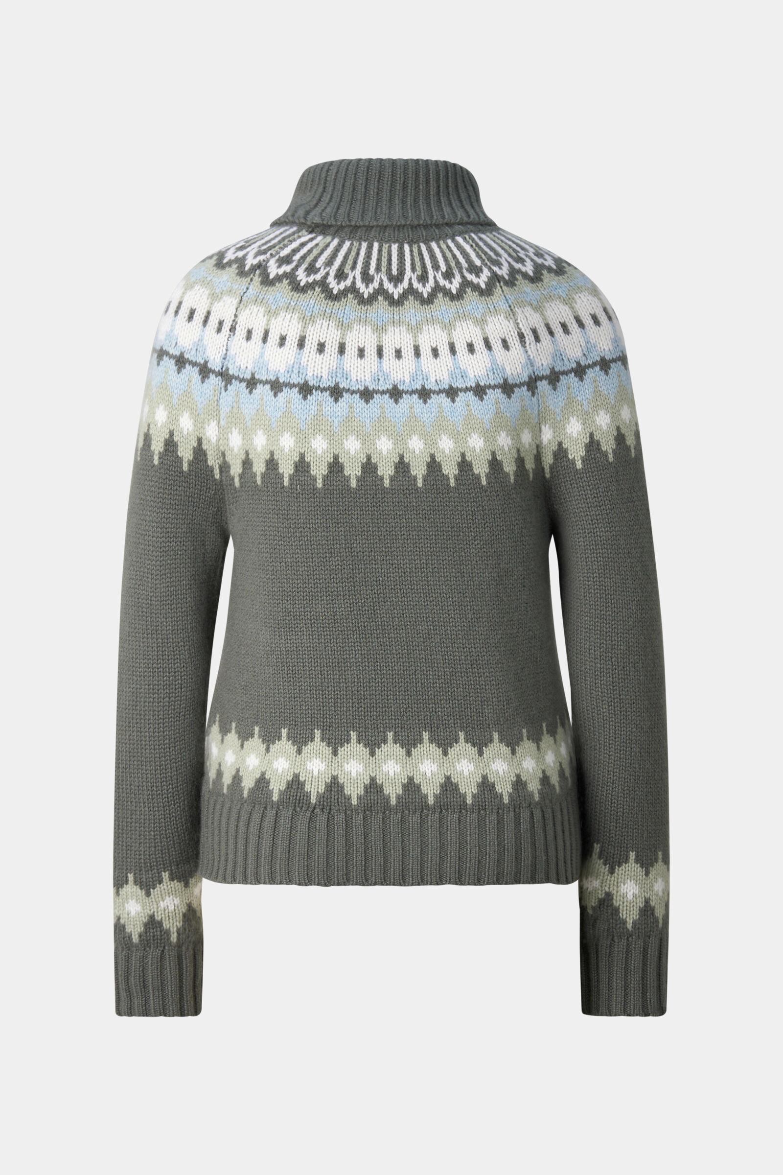 Ingrid Cashmere Norwegian Pullover Olive/Light Blue/Off-White