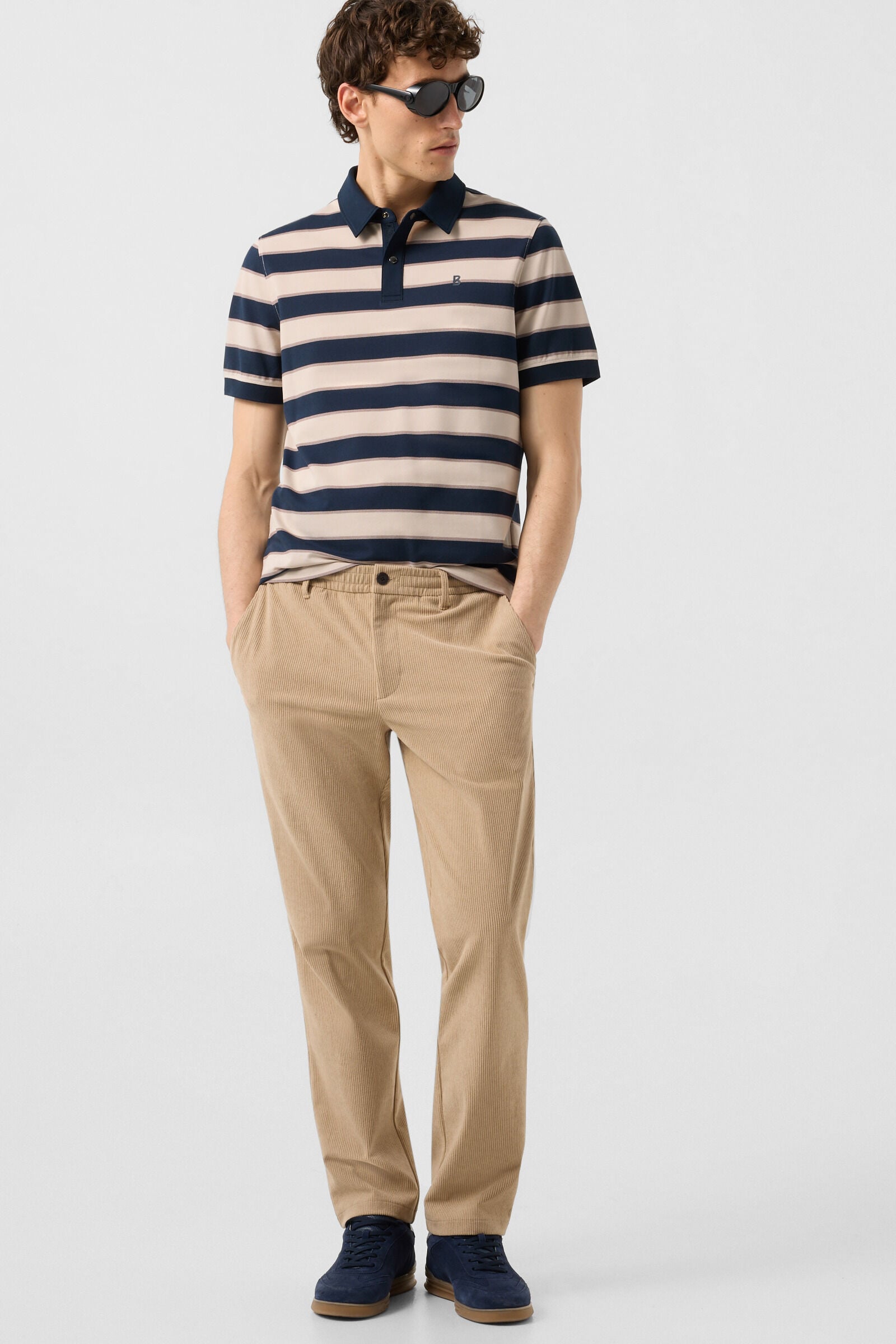 Timo piqu&eacute; polo shirt Navy blue/sand