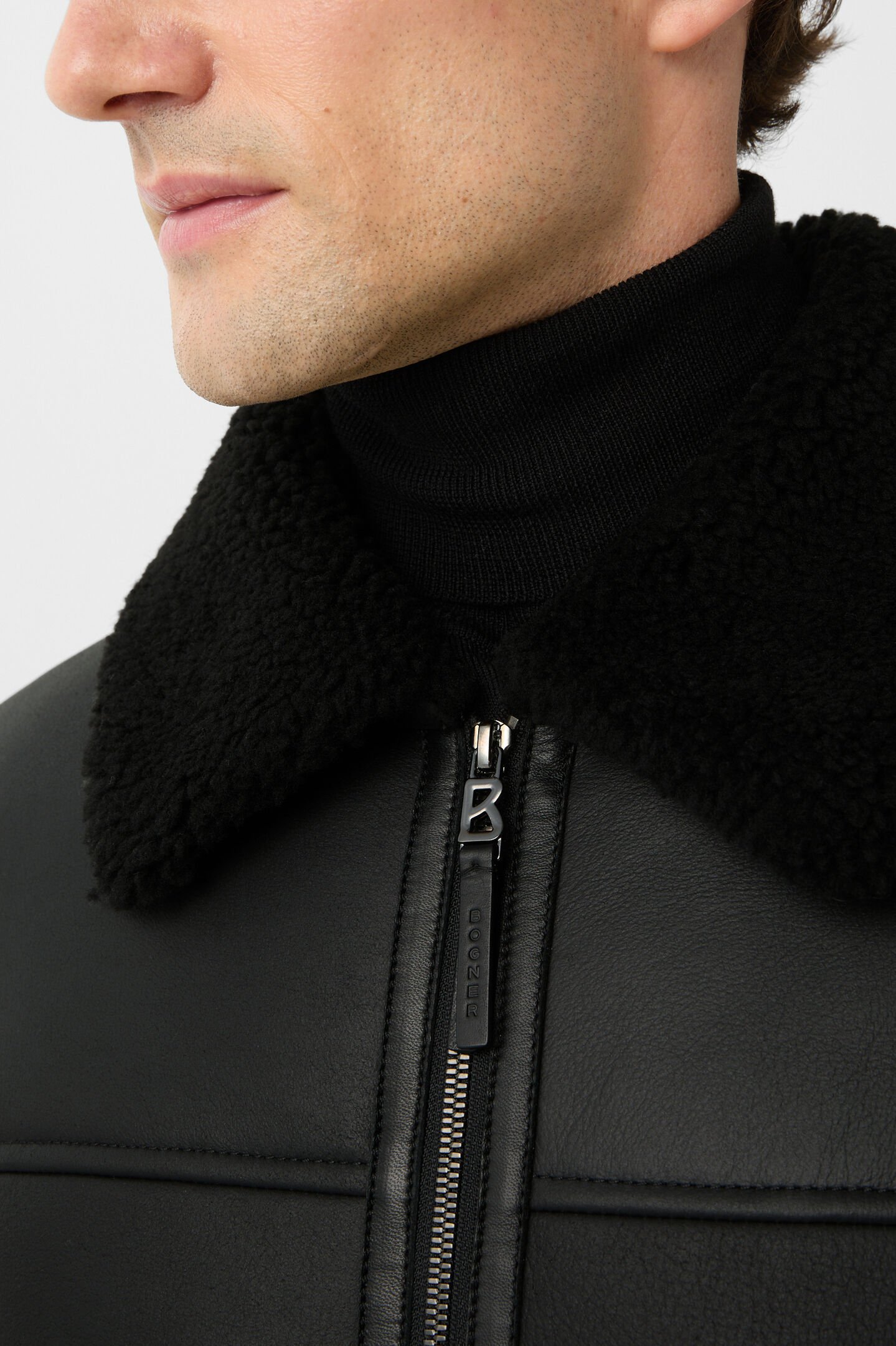 Moritz leather knit jacket Black