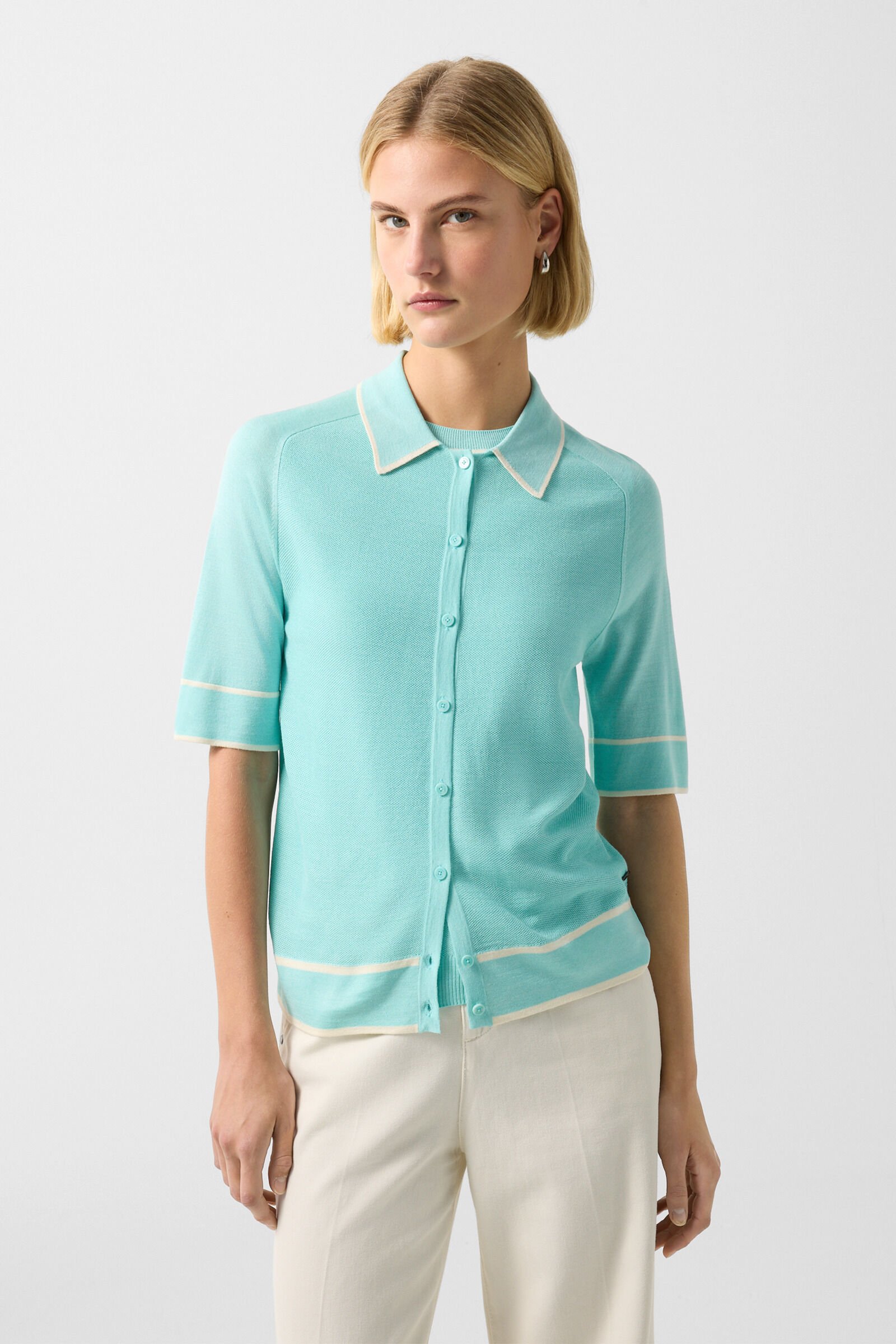 Peaches silk knit jacket Cyan-blue