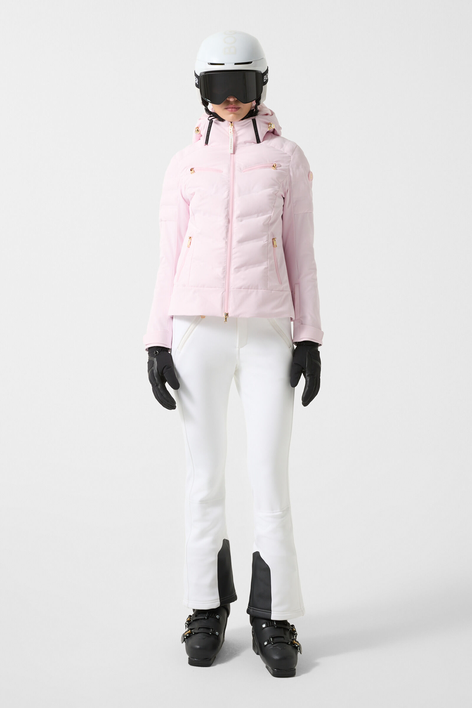 Pink and white ski jacket top