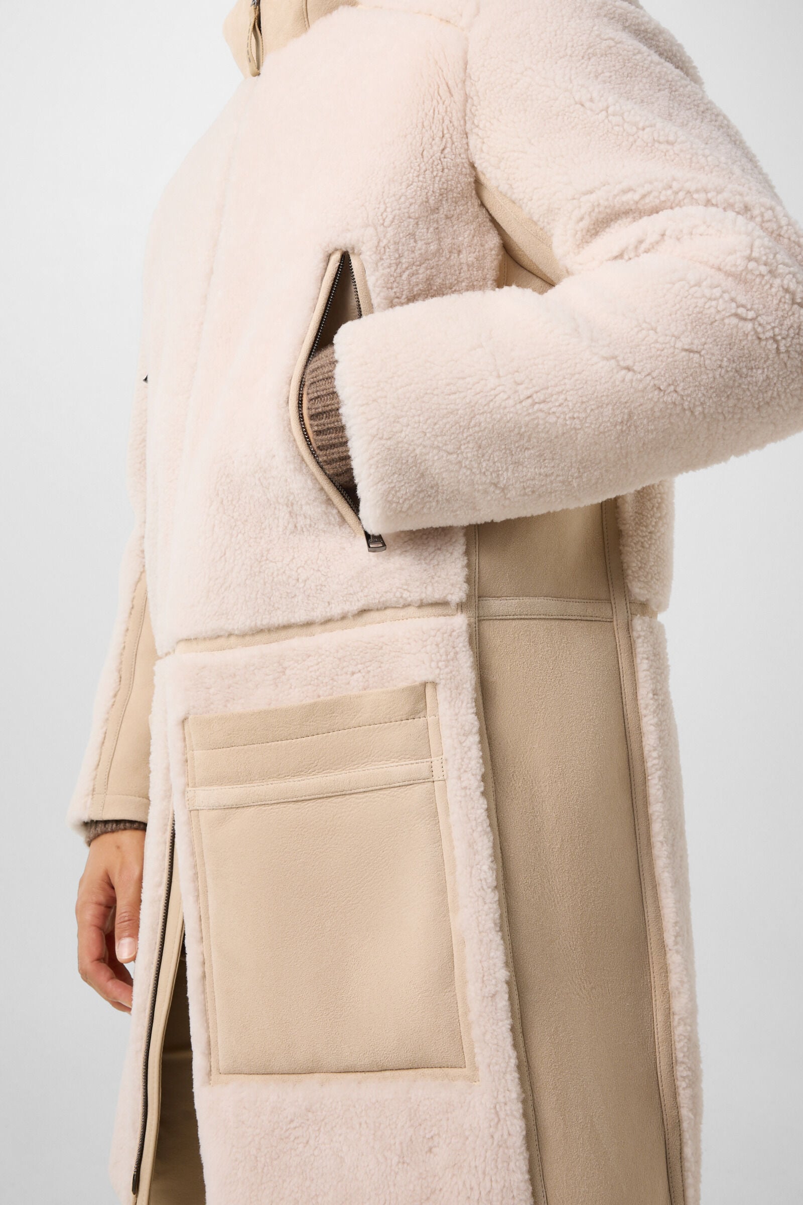 Lammfell-Mantel Soan Camel/Creme