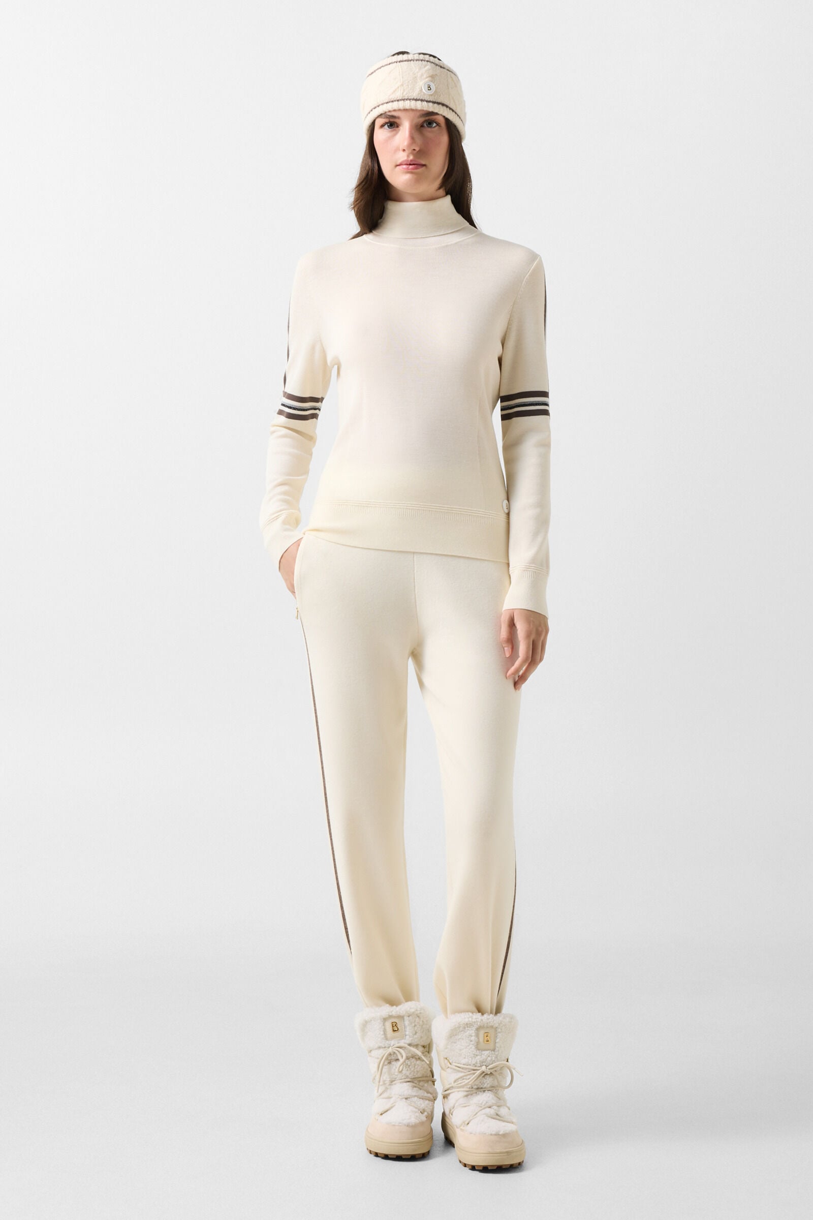Schurwoll-Pullover Louise Off-White/Braun