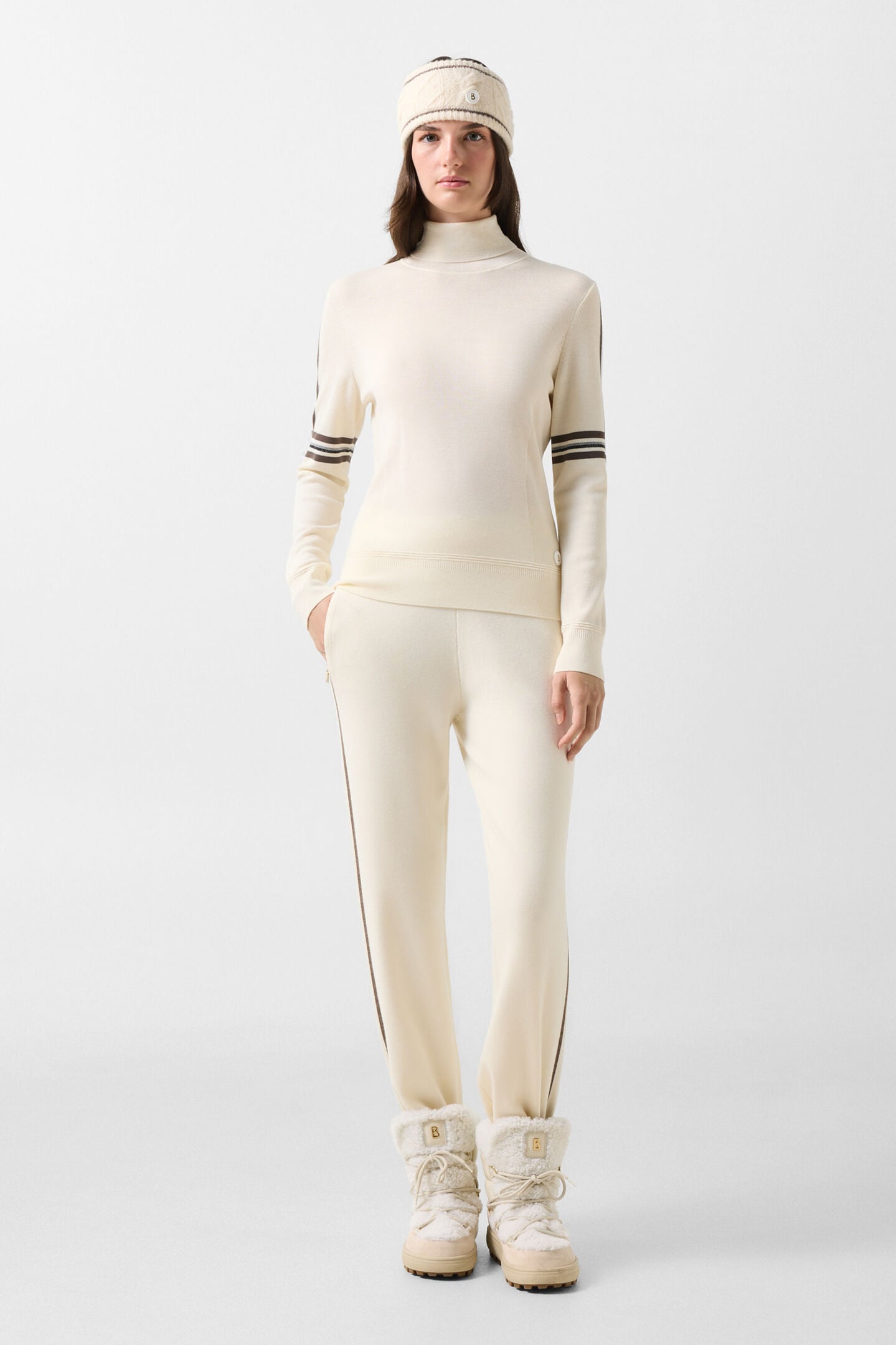 Schurwoll-Pullover Louise Off-White/Braun