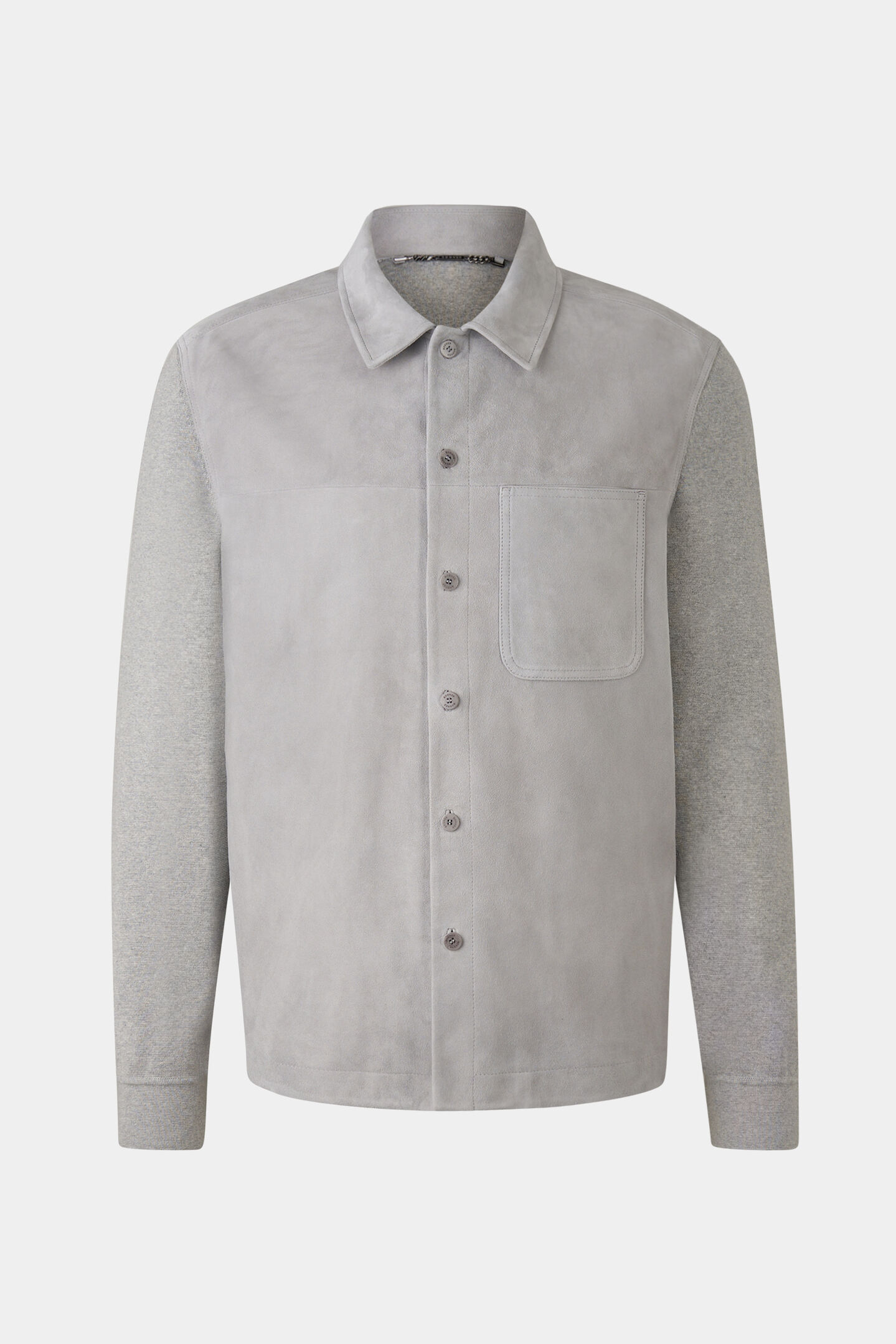 Veloursleder-Strick-Overshirt Henno Hellgrau