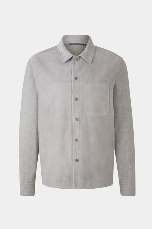 Veloursleder-Strick-Overshirt Henno Hellgrau