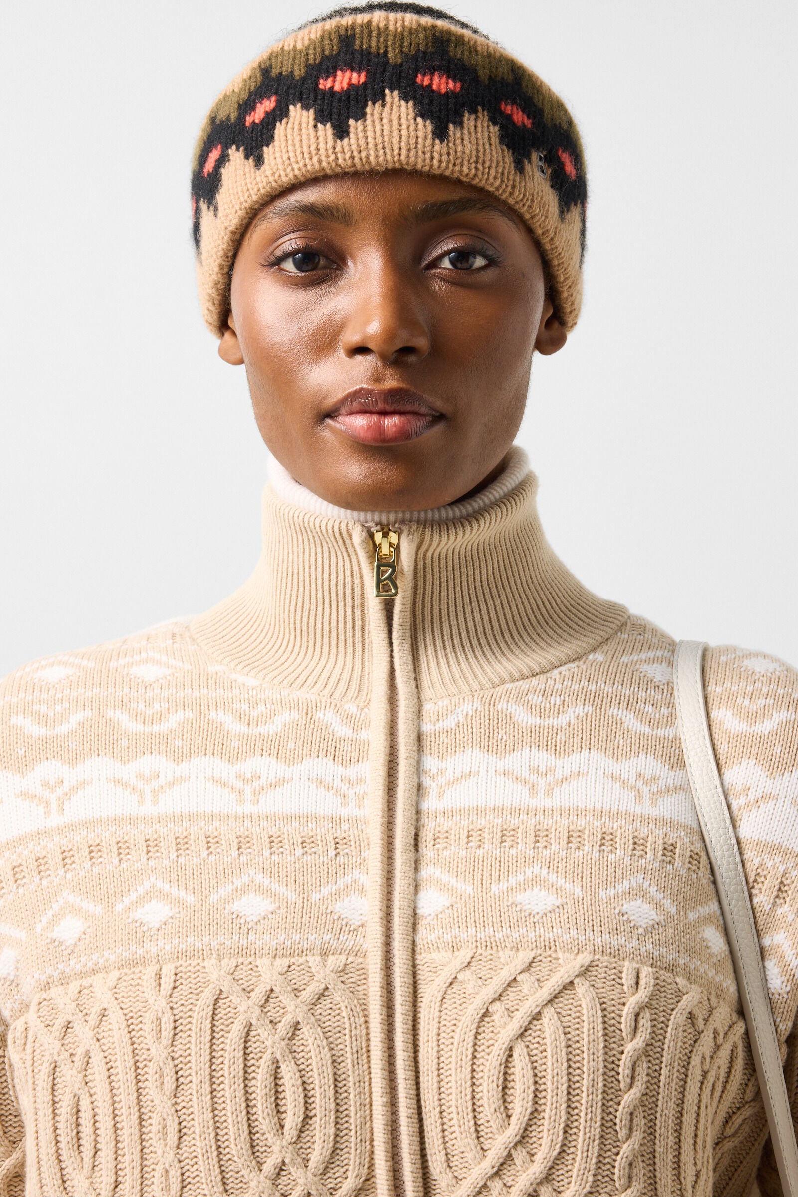 Carolyn Norwegian-style knit jacket Camel