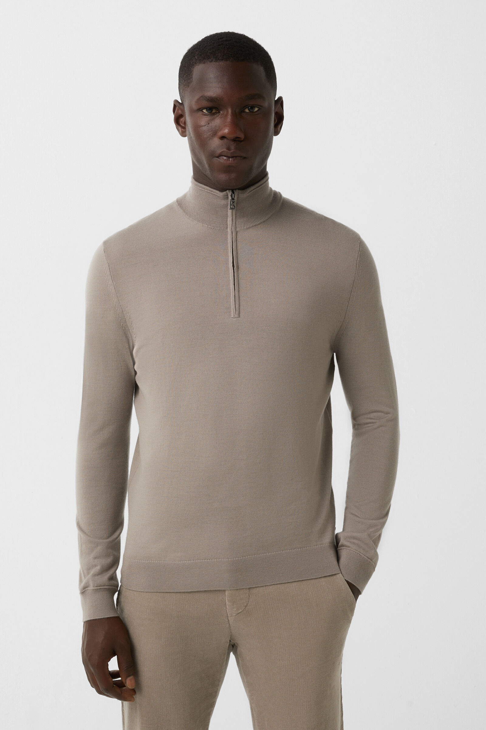 Ouri fine knit troyer Greige