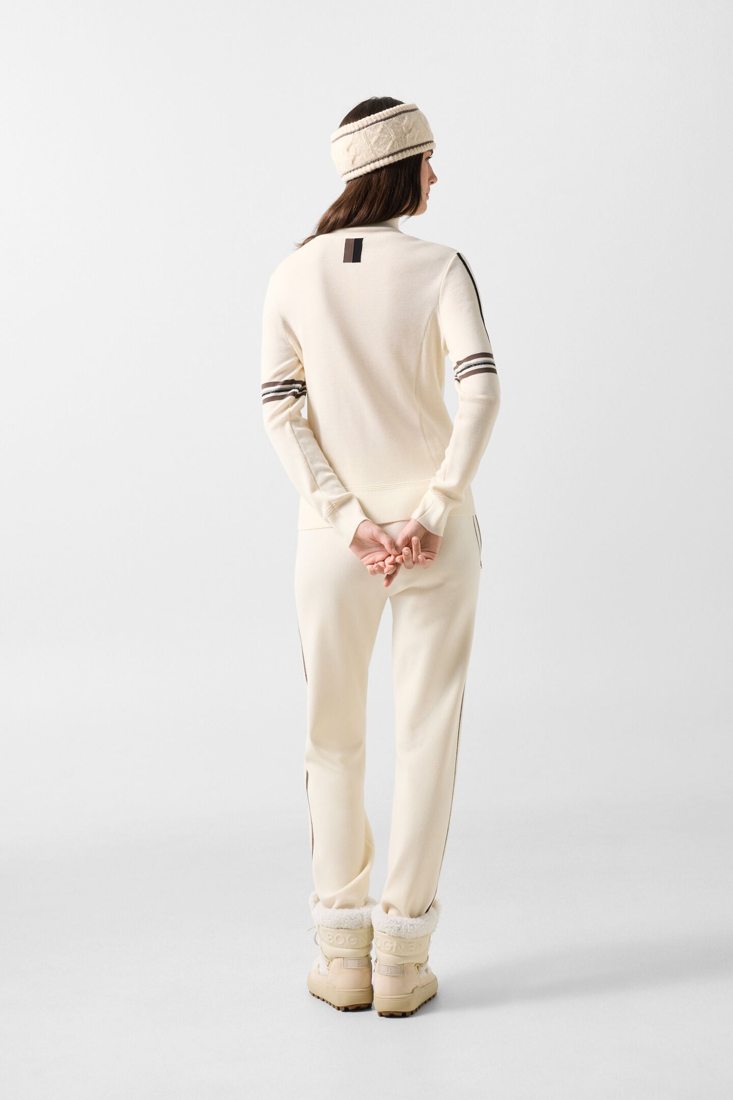 Schurwoll-Pullover Louise Off-White/Braun