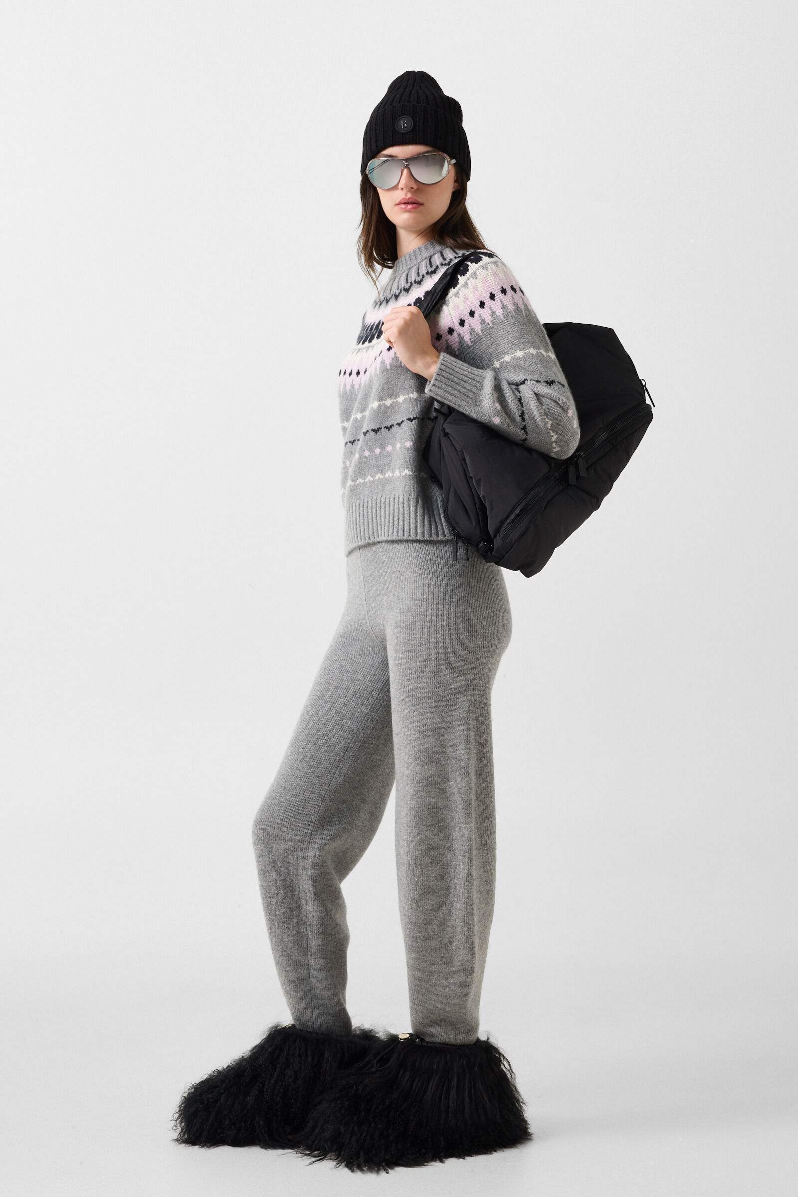 Ina Cashmere Norwegian Pullover Gray/Pink