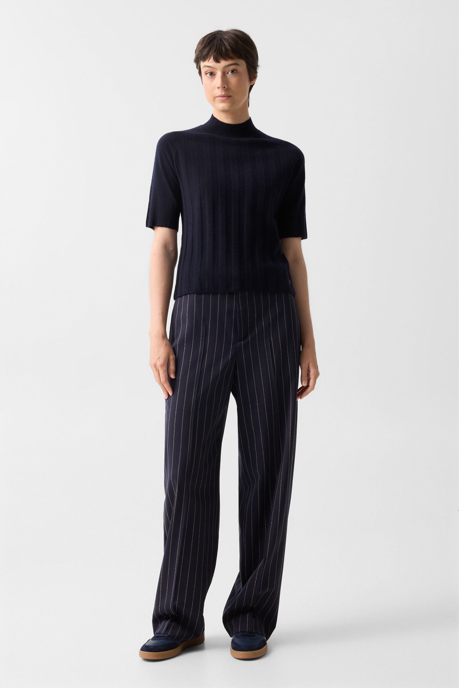 Schurwoll-Kaschmir-Shirt Tina Navy-Blau