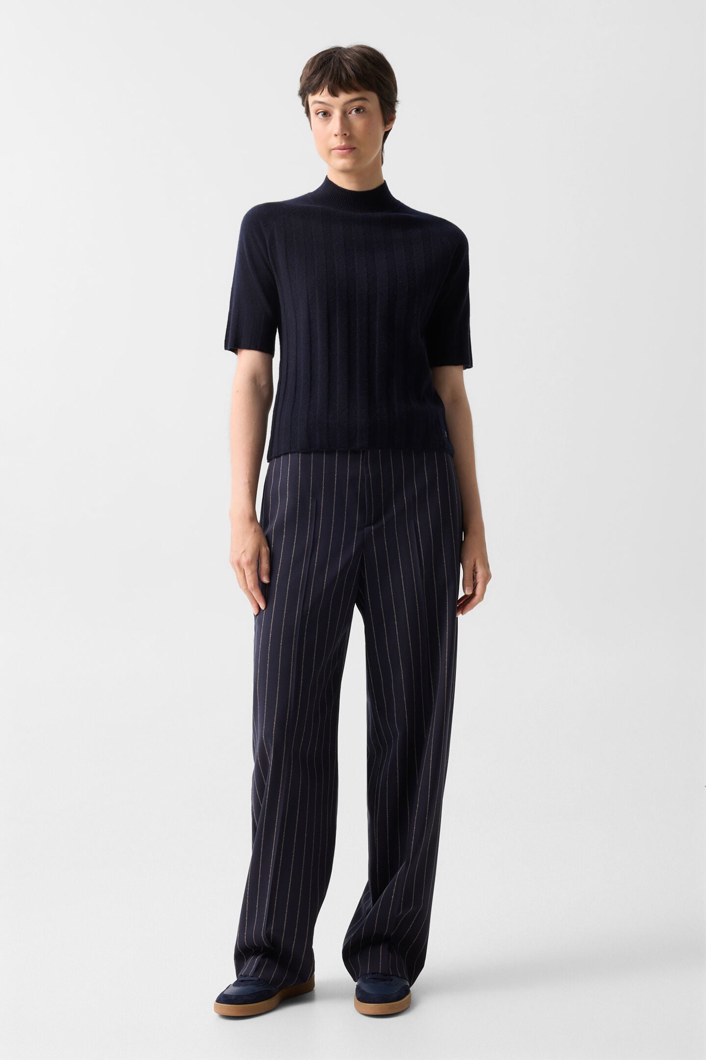 Schurwoll-Kaschmir-Shirt Tina Navy-Blau