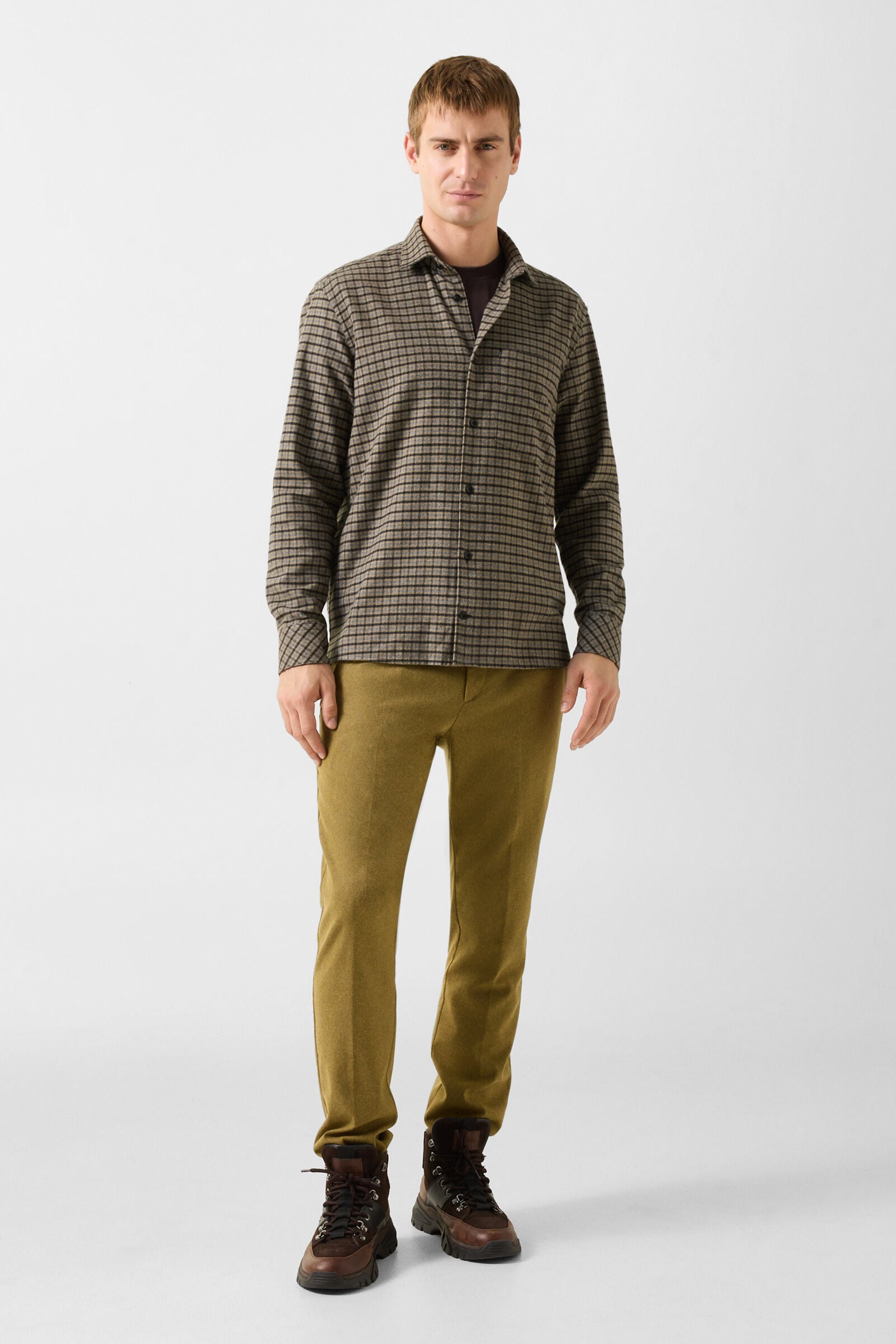 Hardy cotton flannel shirt Beige/Charcoal grey