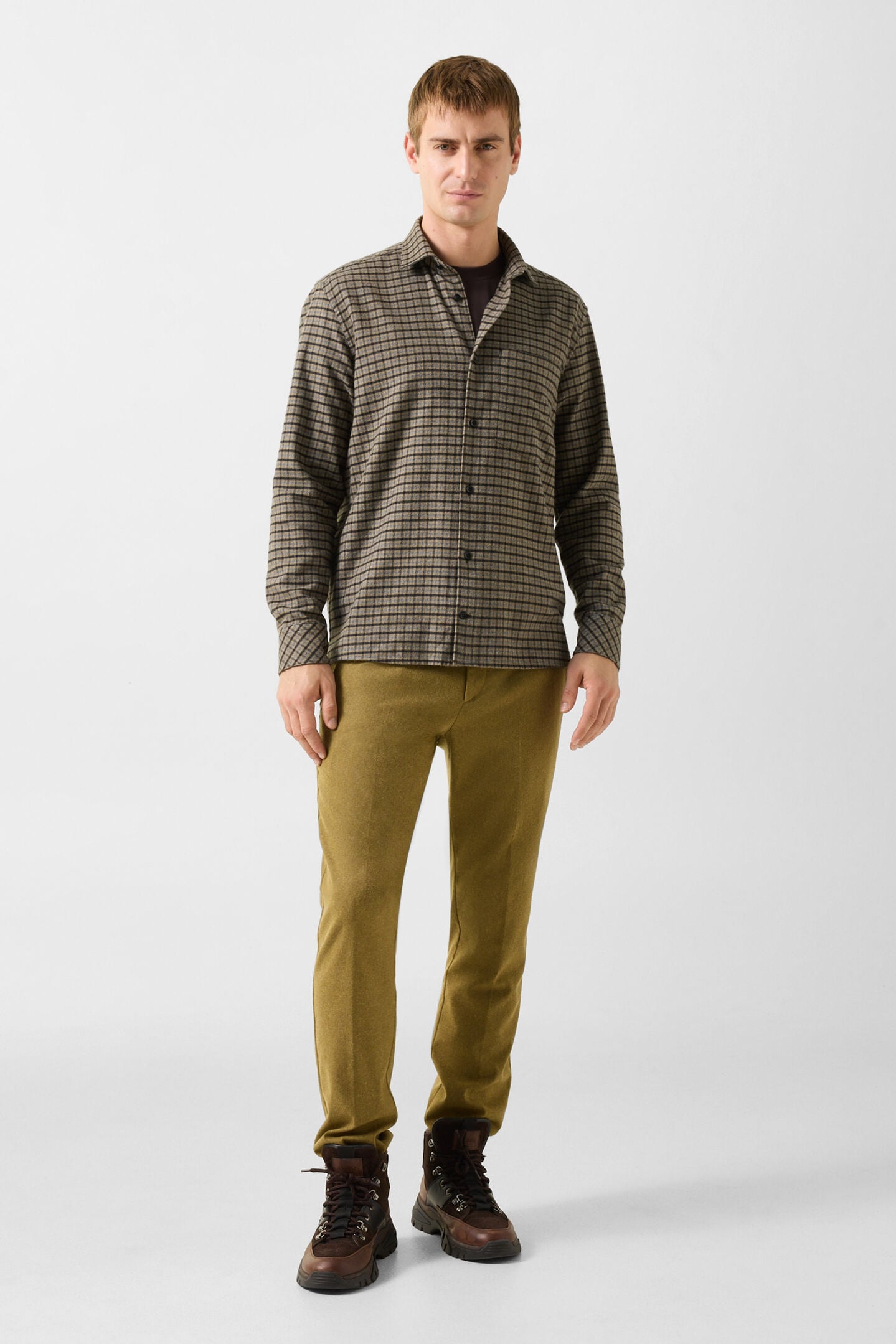 Hardy cotton flannel shirt Beige/Charcoal grey