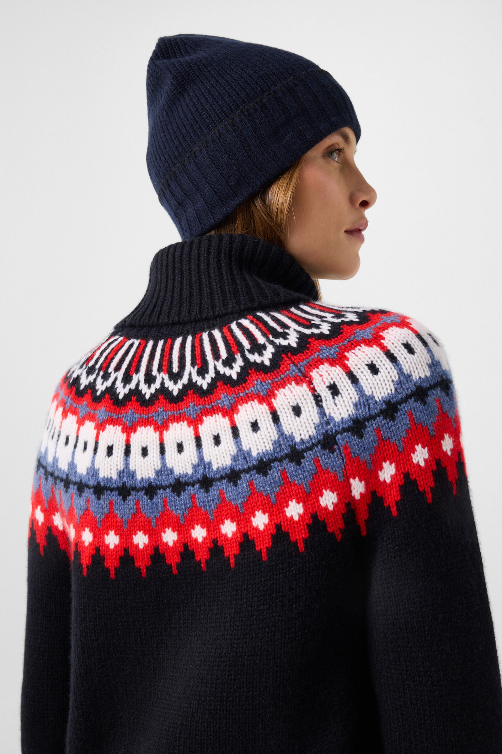 Kaschmir-Norweger-Pullover Ingrid Navy/Rot/Blau