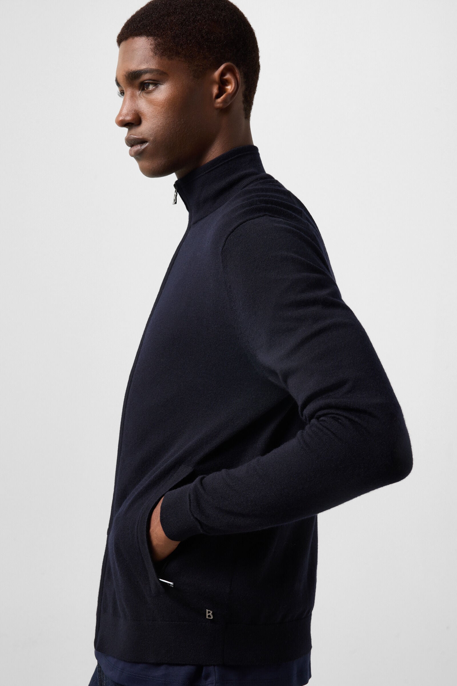 Oscar Virgin Wool Knit Jacket Navy