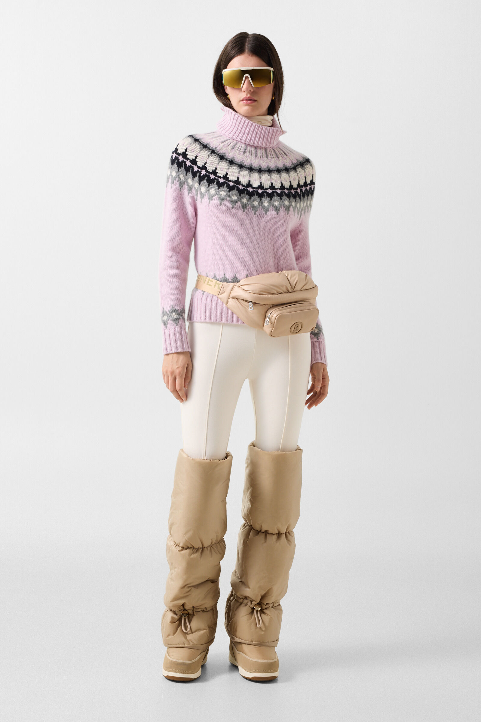 Ingrid cashmere jumper and Norwegian-style jumper Ros&eacute;/Grey/Off-white