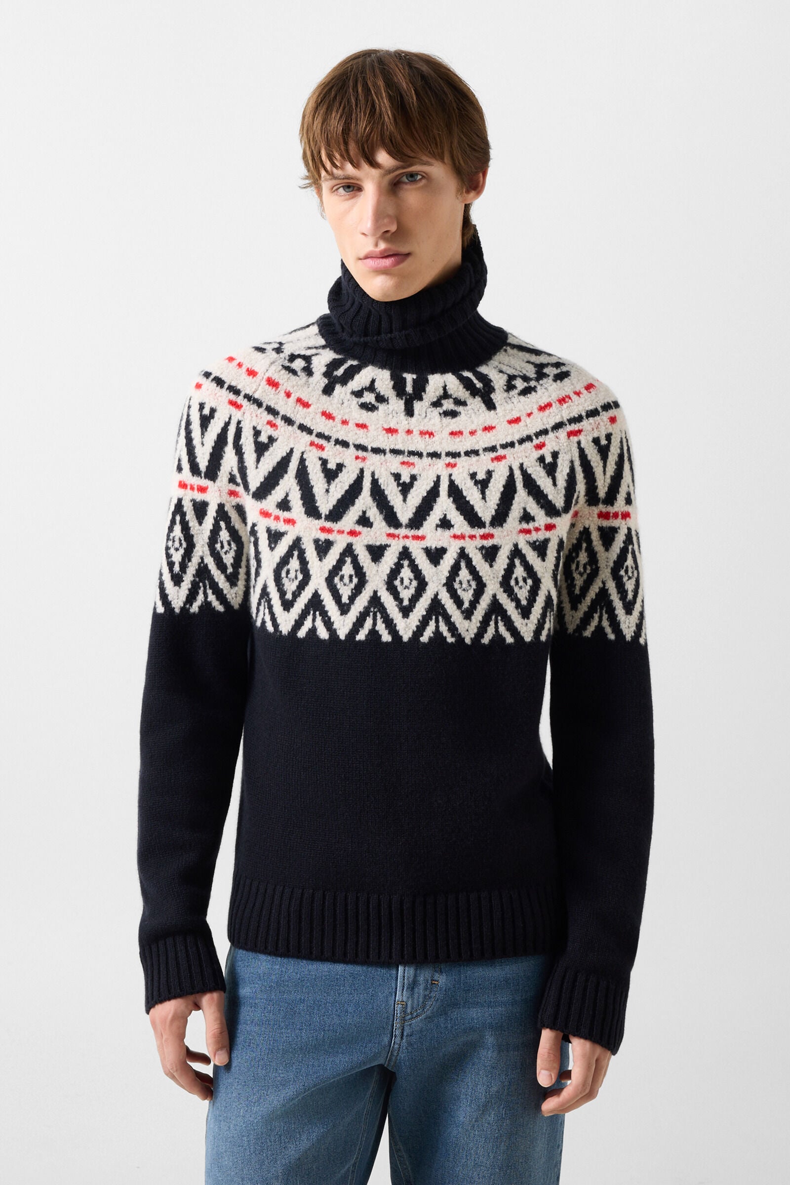 Kaschmir-Norweger-Pullover Roxter Navy/Off-White/Rot