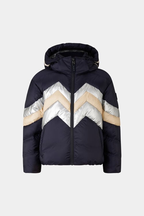 Kids down ski jacket Maddy Navy blue/silver/beige