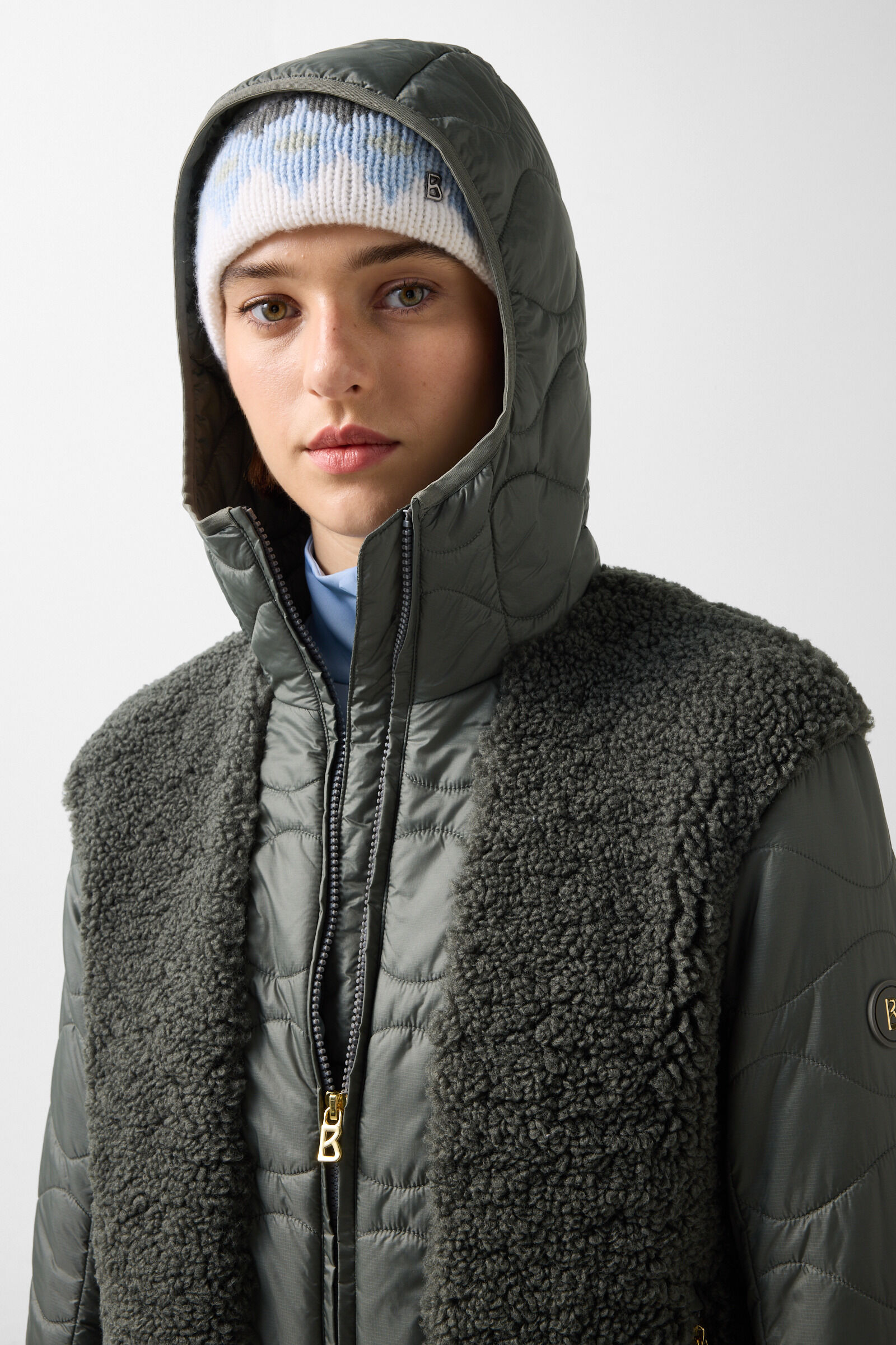 Bibi Teddy Quilted Jacket Sage Grey