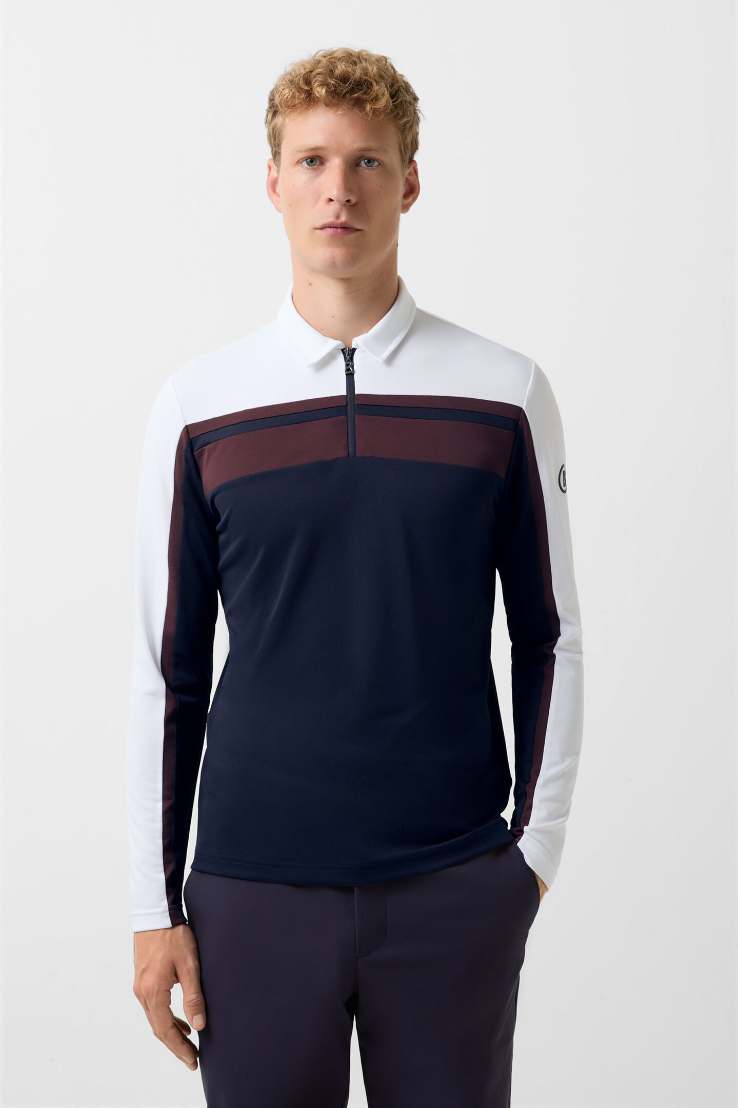 Polo-Longsleeve Gernot Navy-Blau/Weiß