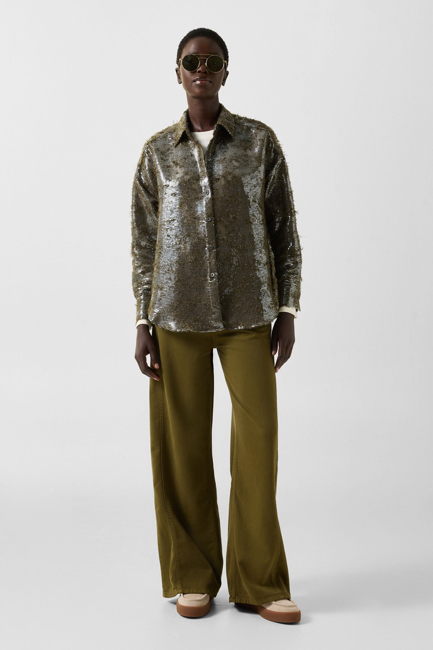 Florence Sequin Shirt Blouse Olive
