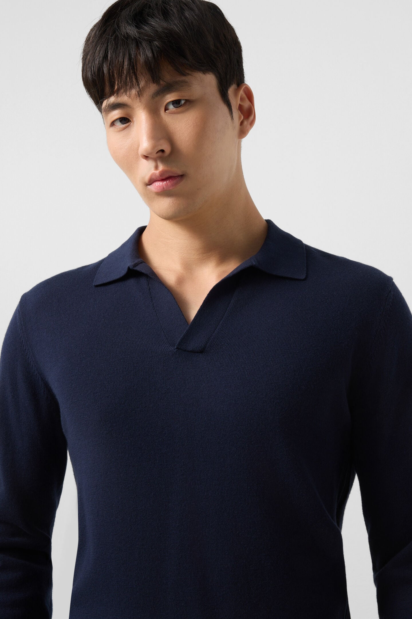 Garry knitted polo long-sleeved top Navy blue
