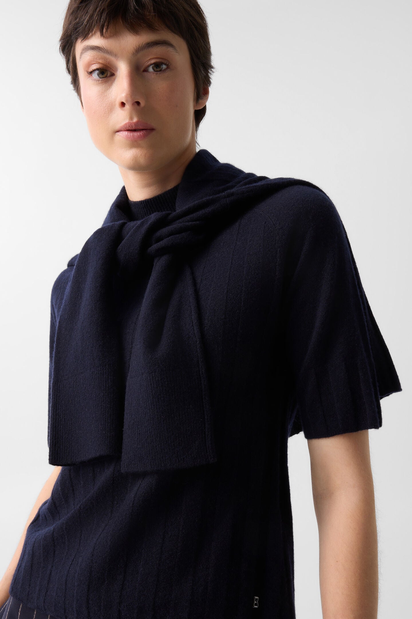 Schurwoll-Kaschmir-Shirt Tina Navy-Blau