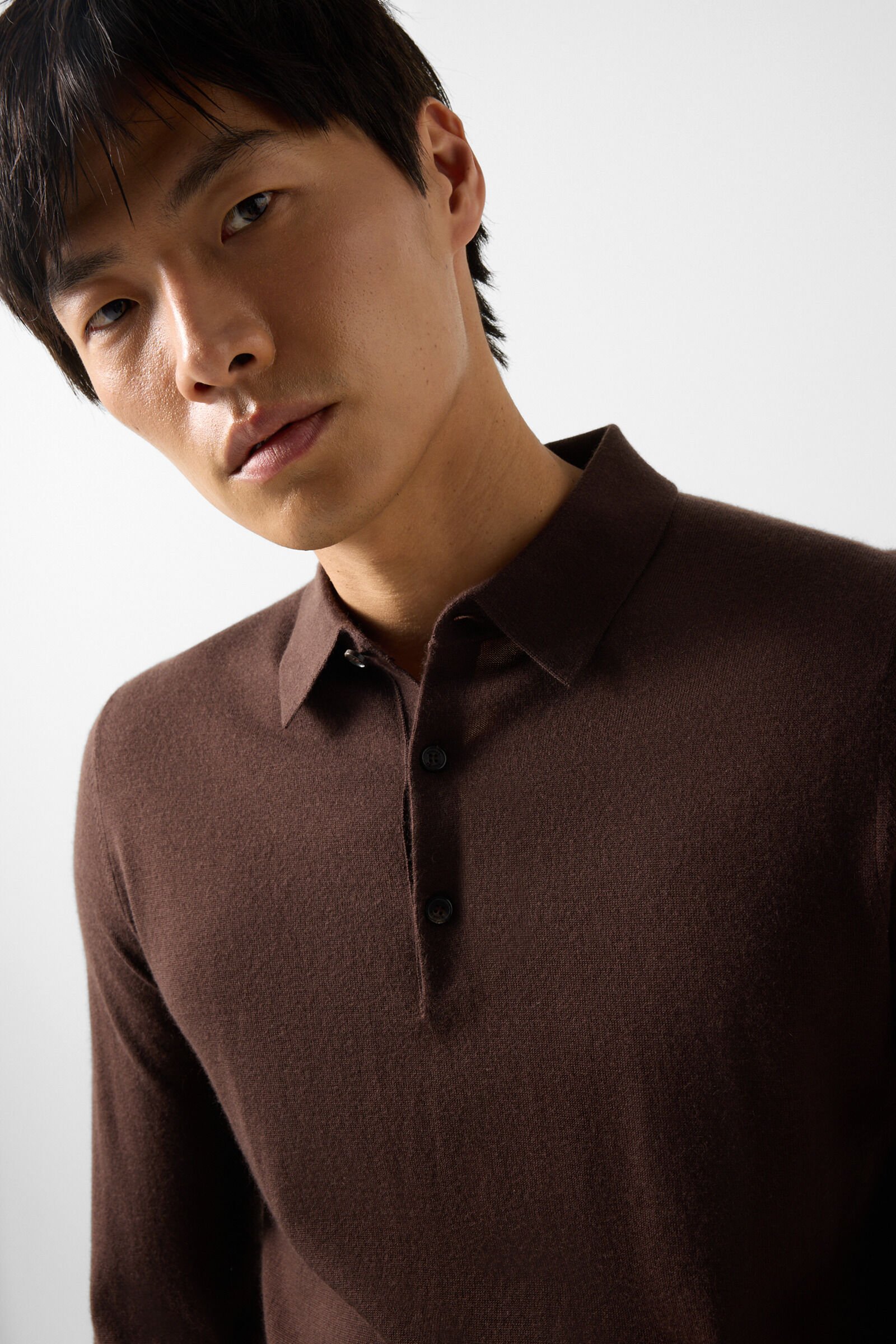 Knitted polo long-sleeved top Jake Camel