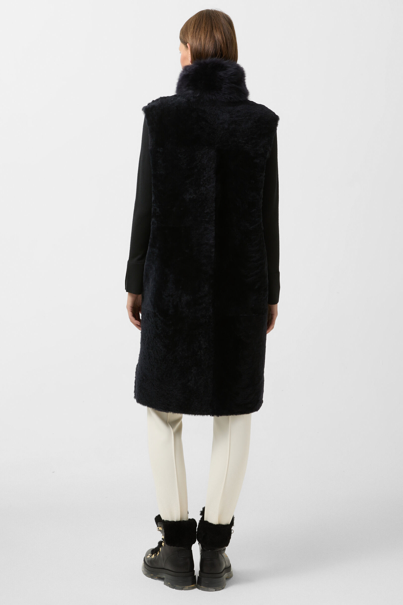 Reversible lambskin waistcoat Pepita Navy blue